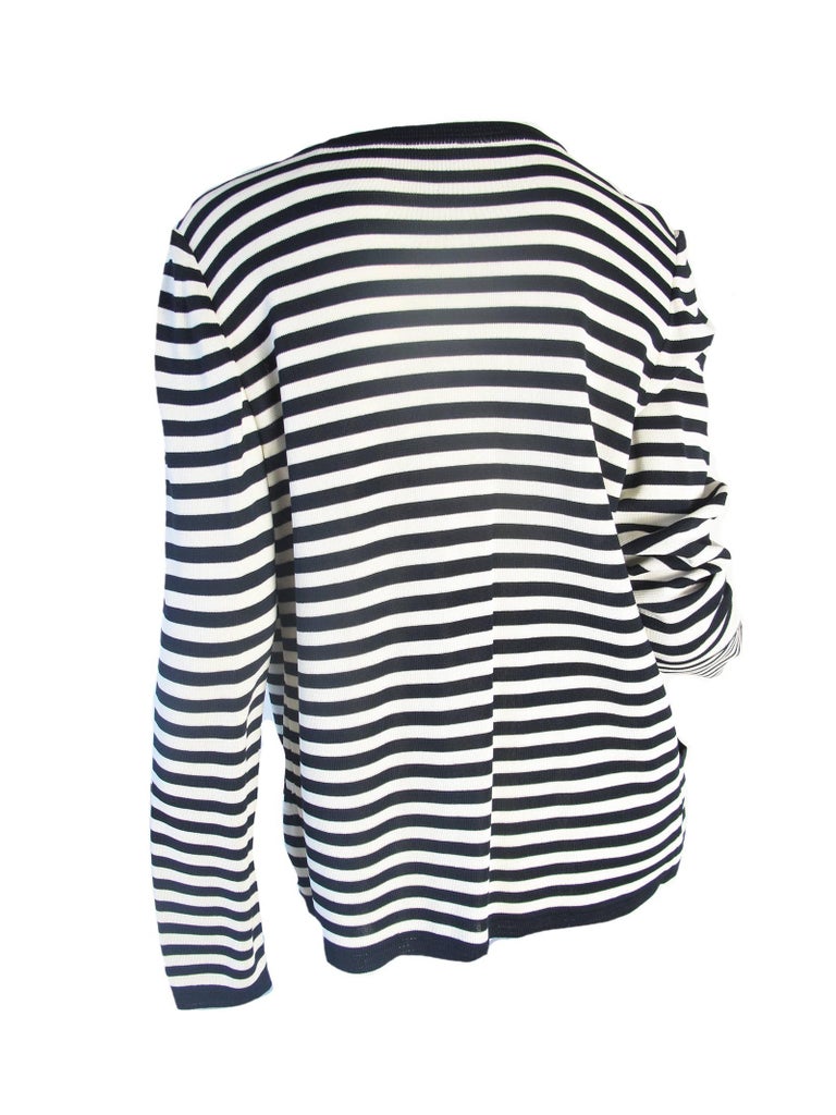 Ungaro navy and cream striped cardigan with tie at 1stDibs