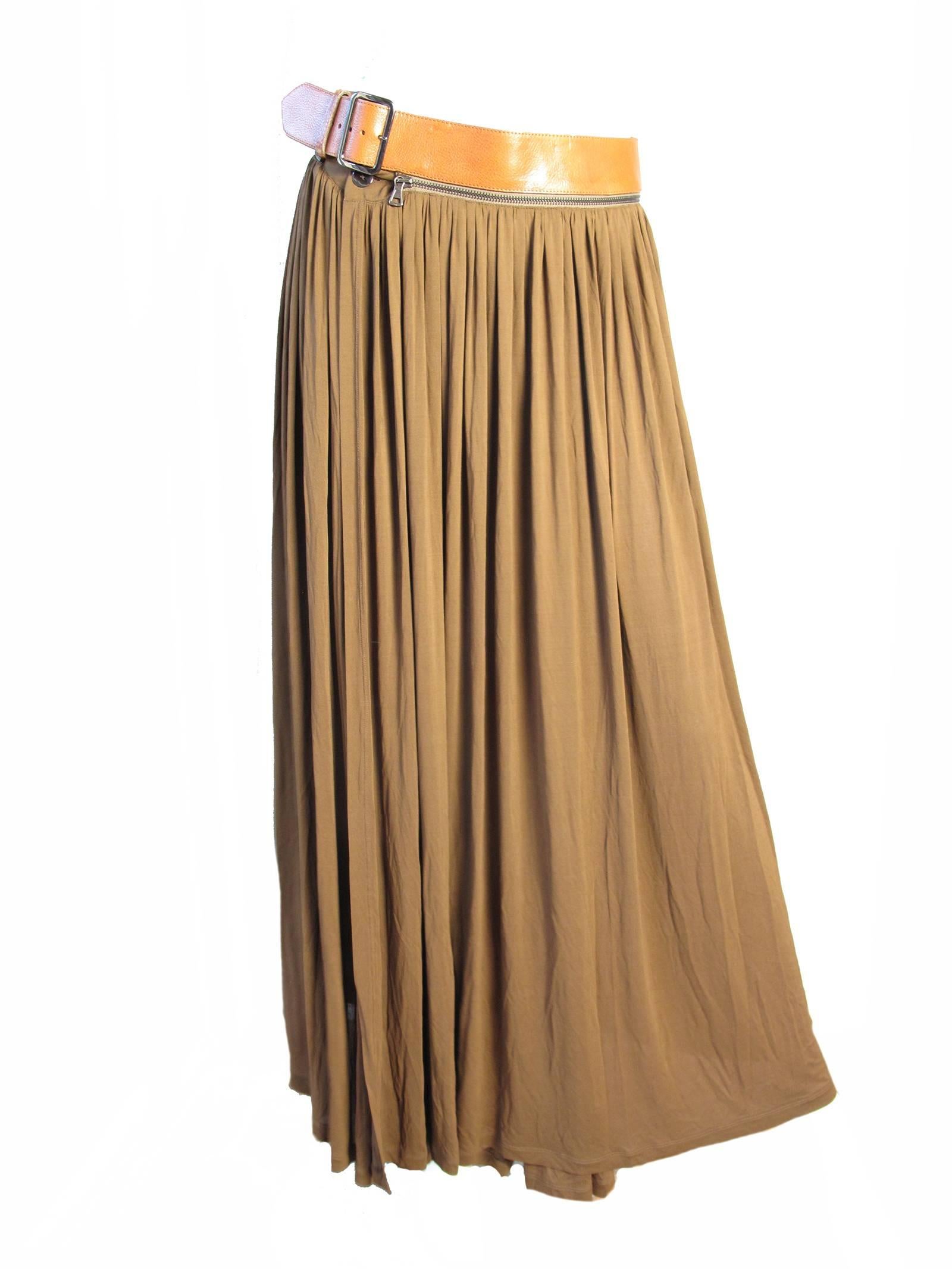 Women's 1990s Gaultier Silk Skirt with Leather Removable Belt