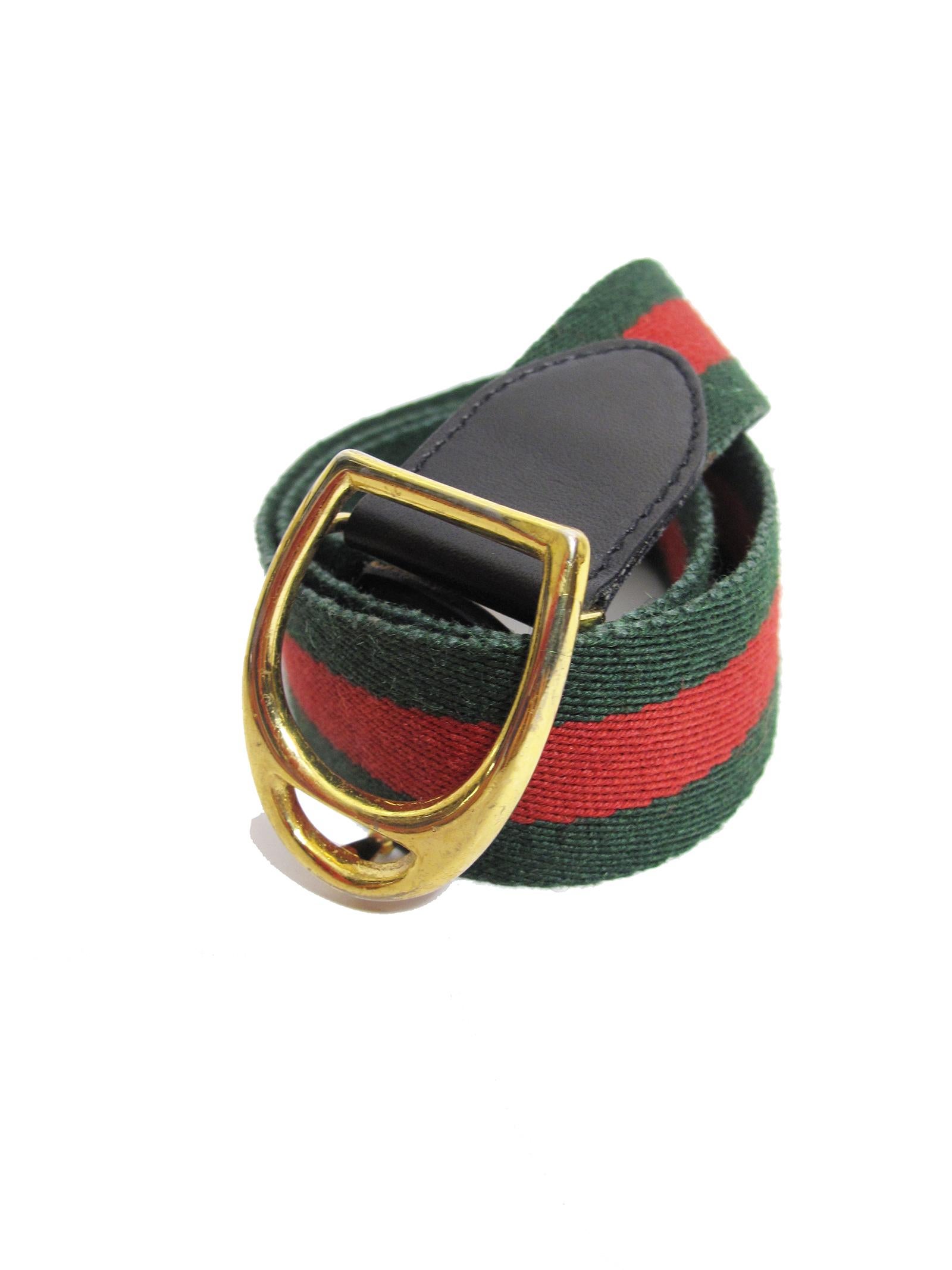 Black Gucci Striped Waist Belt, 1980s 
