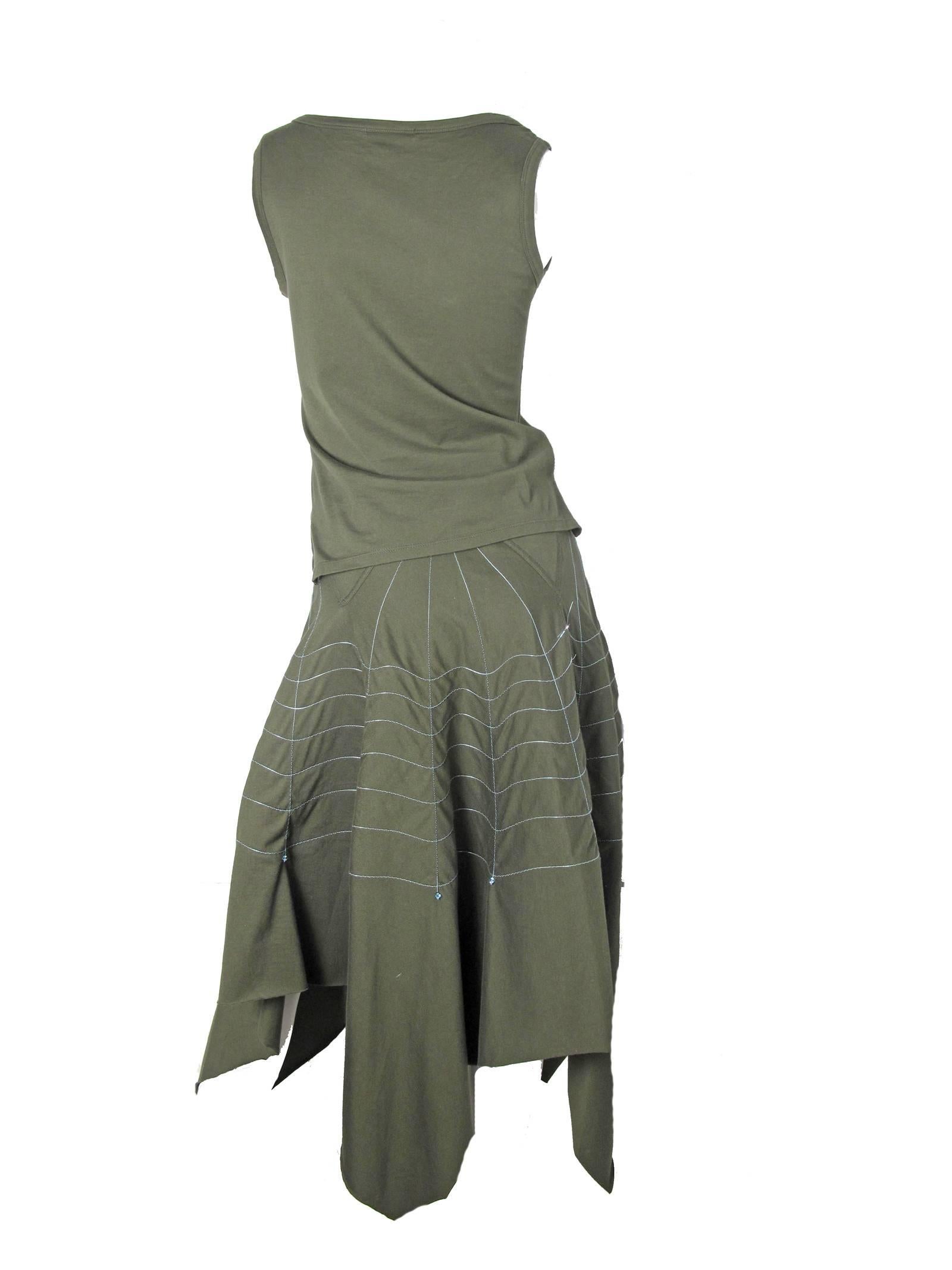 Black Issey Miyake Olive Green Two Piece with Cobweb Fishing Line