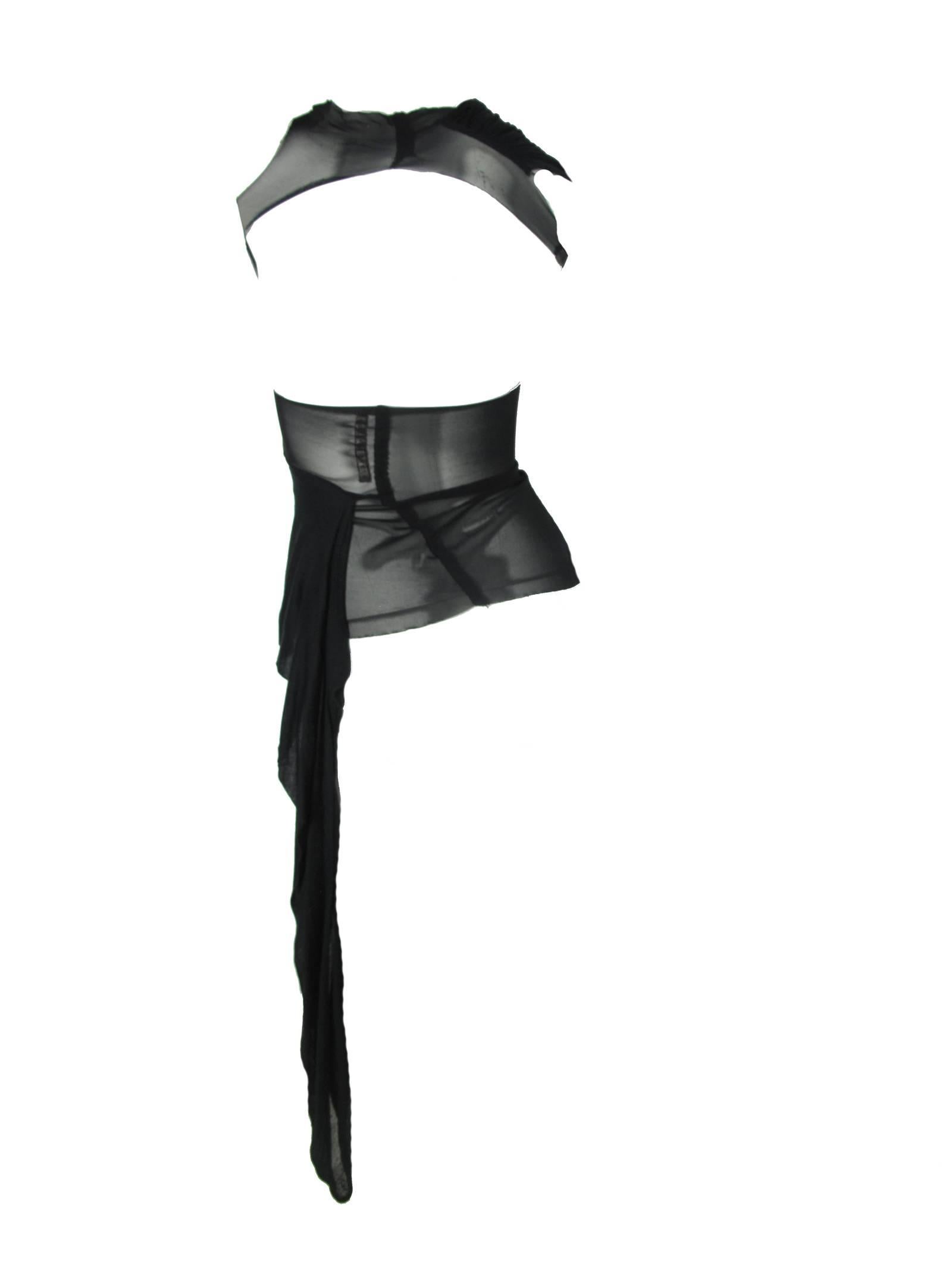 Rick Owens black cotton and fishnet asymmetrical top.  Condition: Excellent. Size 4
 Made in Italy
all measurements taken not stretched. Fabric is stretchy 

22