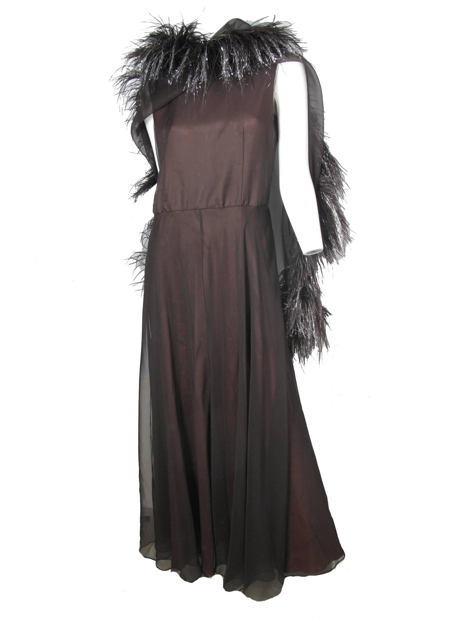 Women's Harold Levine Chiffon Gown with Feathers