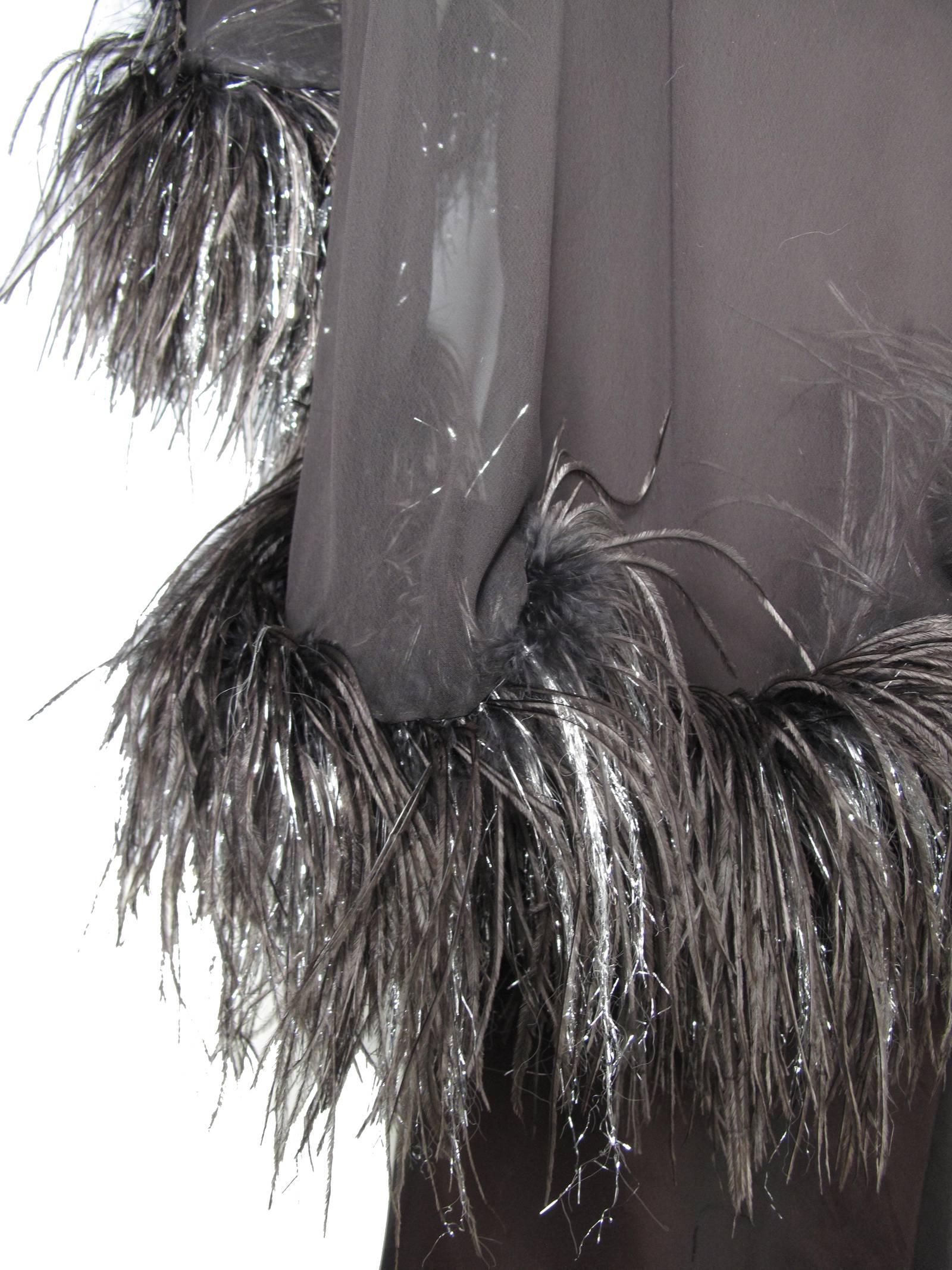 Harold Levine Chiffon Gown with Feathers 1