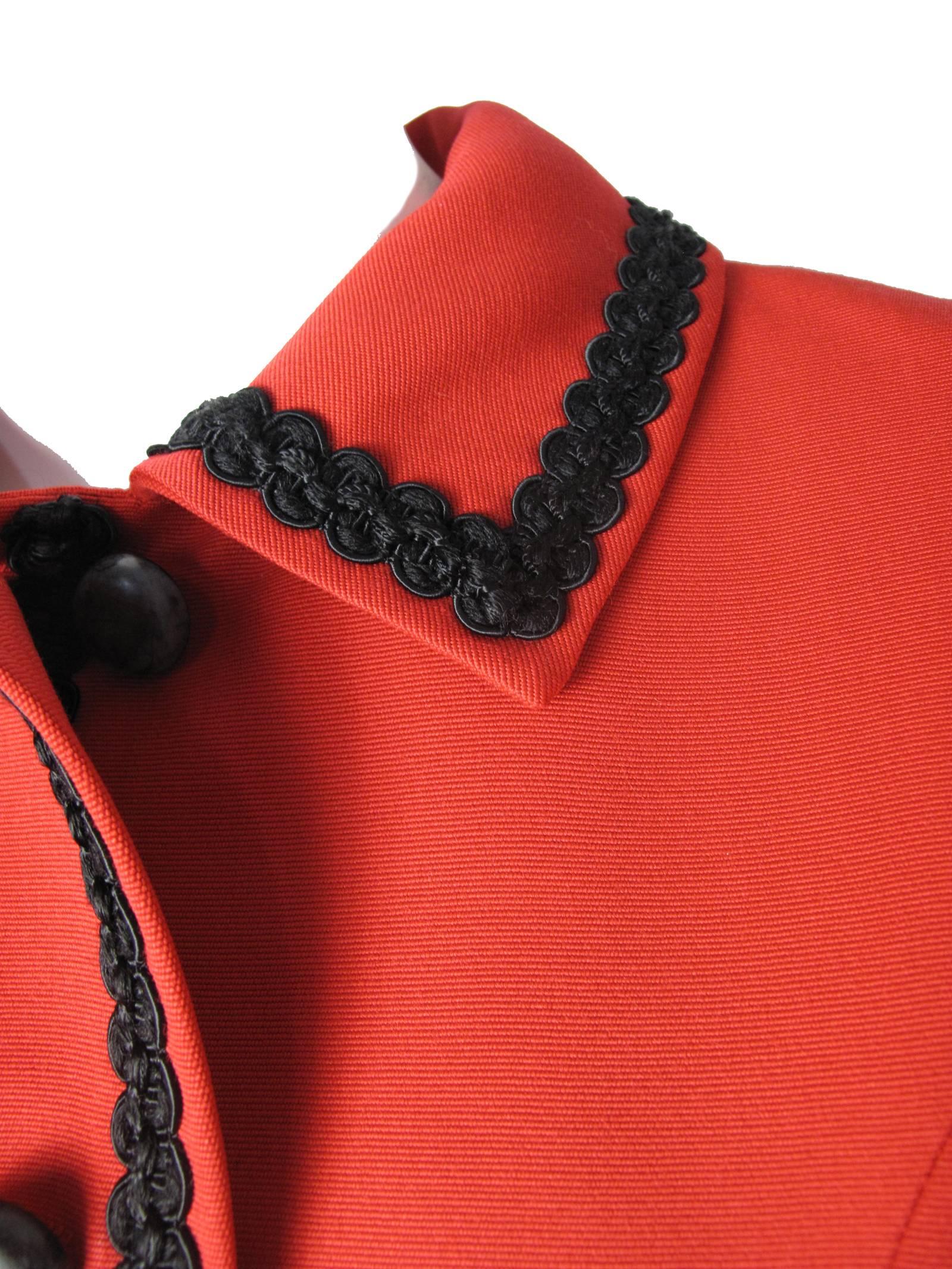 Yves Saint Laurent Red Jacket with Black Trim In Good Condition In Austin, TX