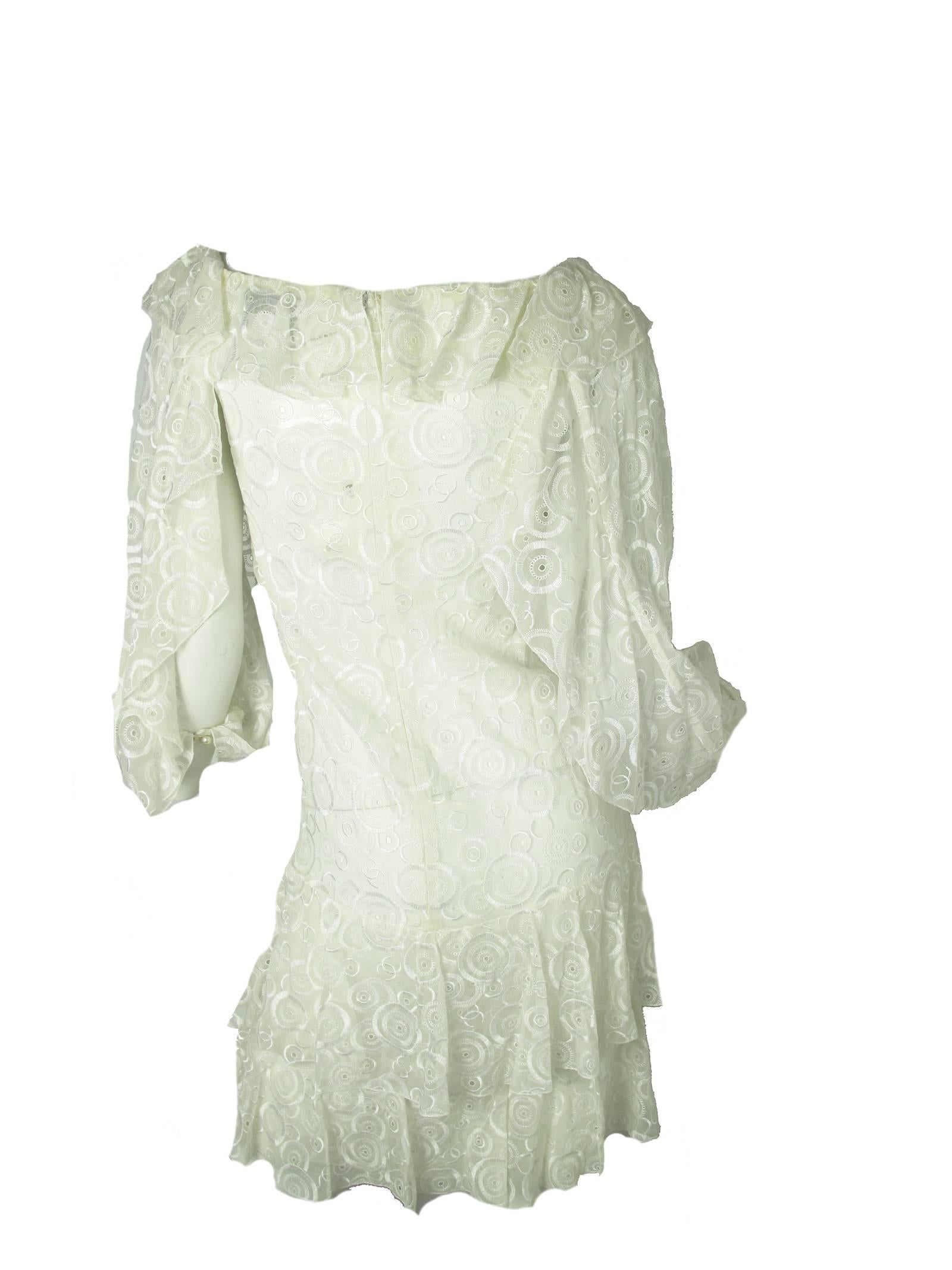 Gray 2001 Chanel White Lace Dress with 