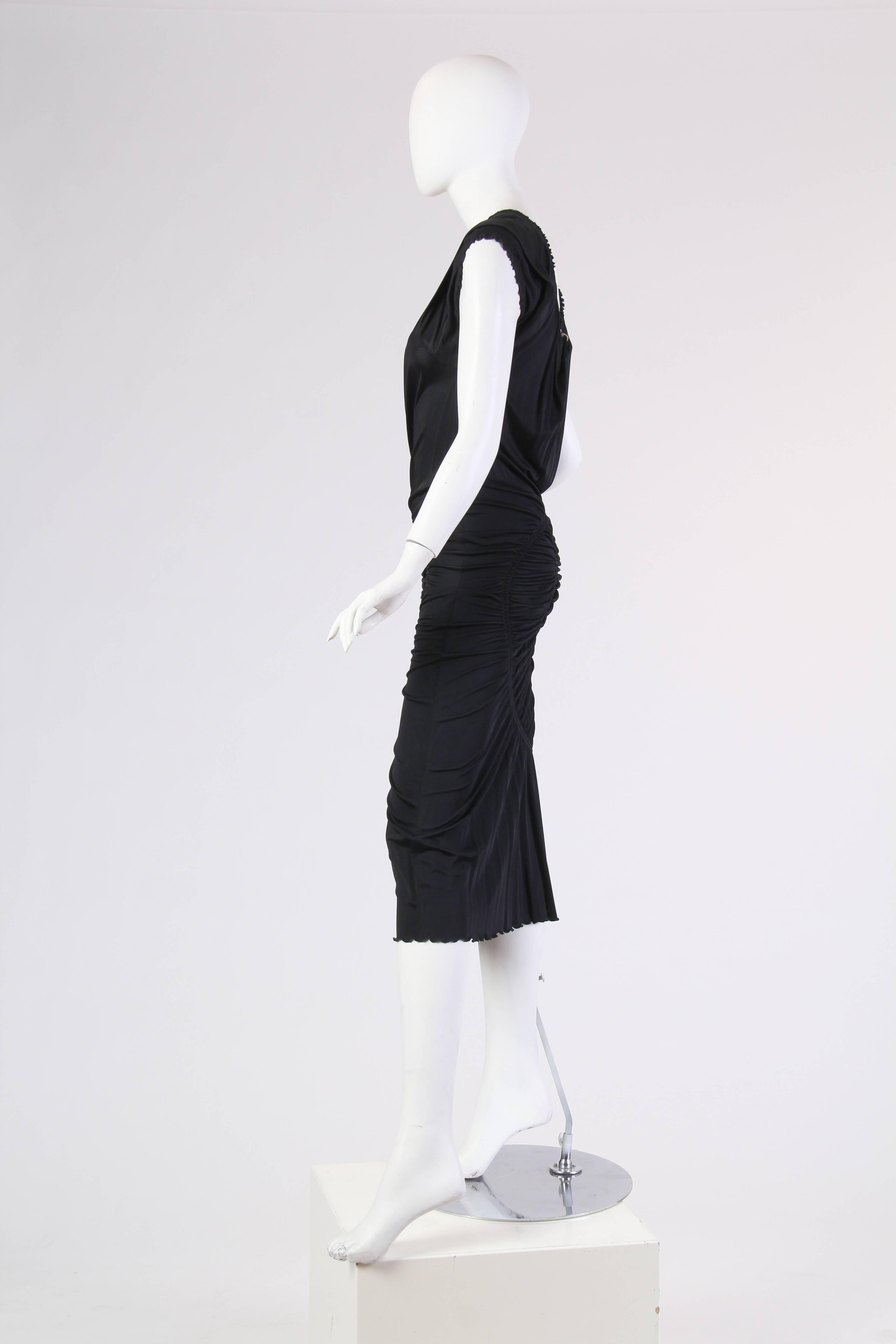 1990S JEAN PAUL GAULTIER Black Jersey Cocktail Dress With Spiral Ruching NWT 1