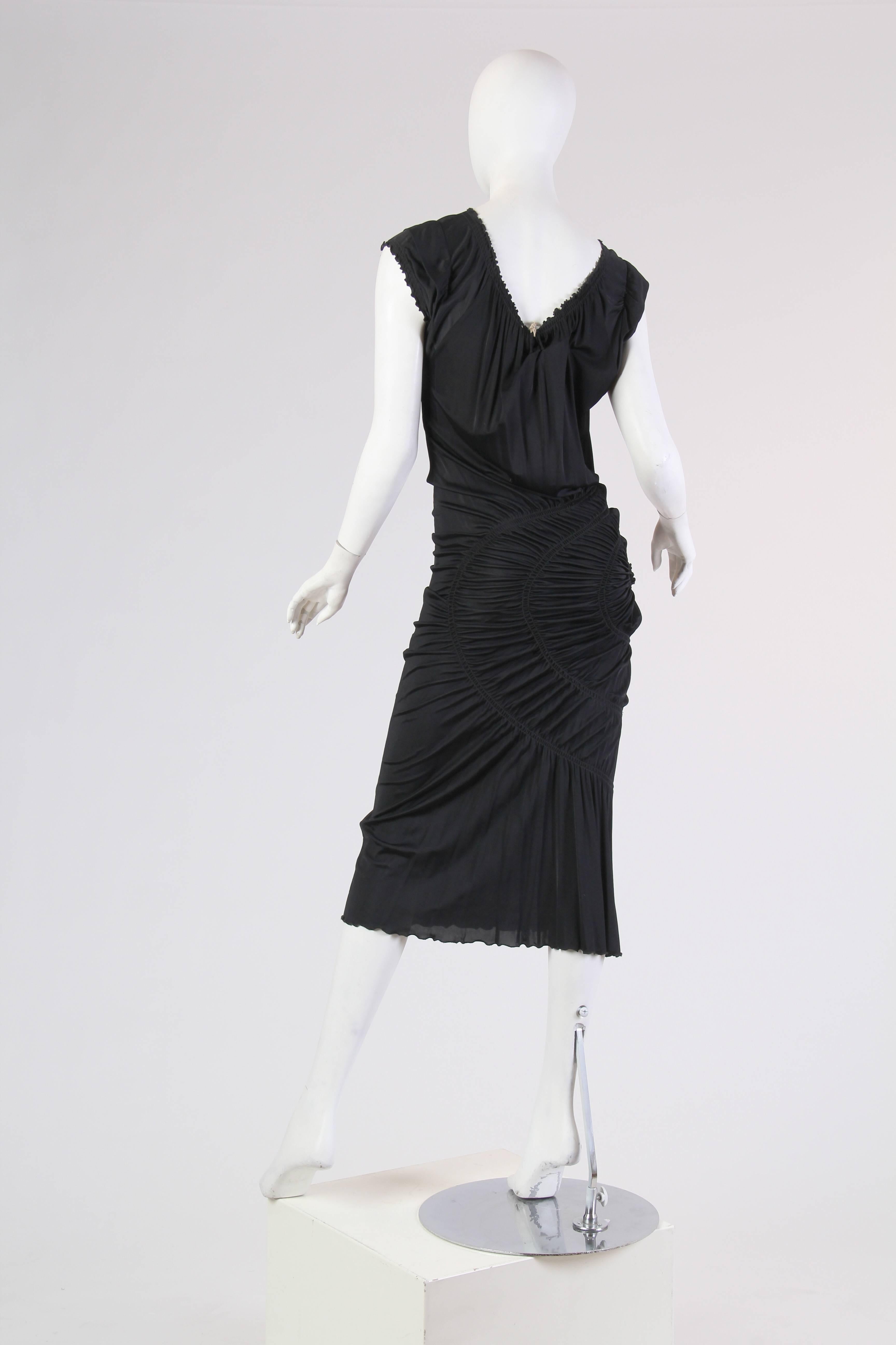 1990S JEAN PAUL GAULTIER Black Jersey Cocktail Dress With Spiral Ruching NWT In Excellent Condition In New York, NY