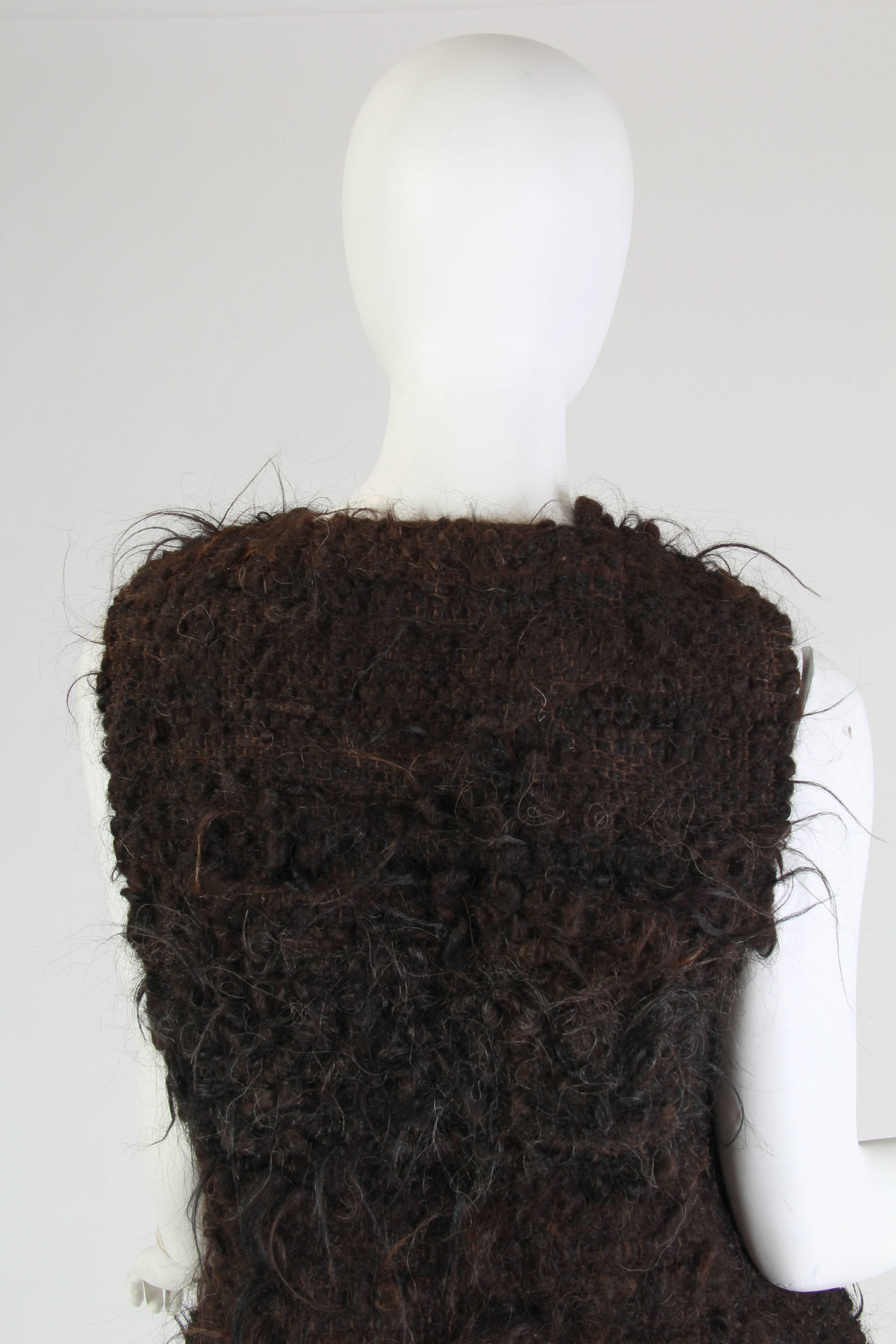 Women's or Men's 1970S GILBERT ETIEMBLE Chocolate Brown Wool & Fur Hand Knit Artesian Vest