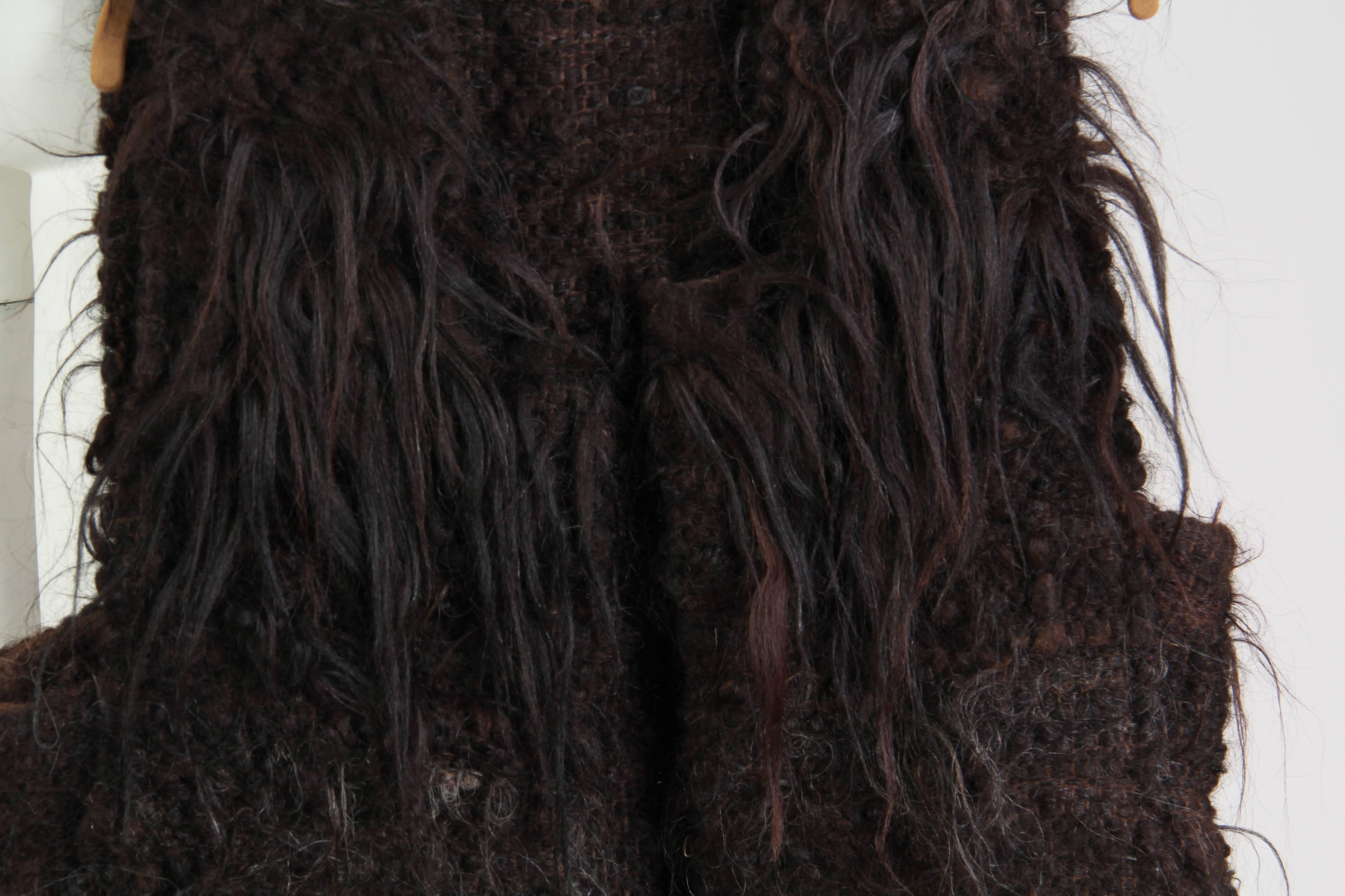 1970S GILBERT ETIEMBLE Chocolate Brown Wool & Fur Hand Knit Artesian Vest 2