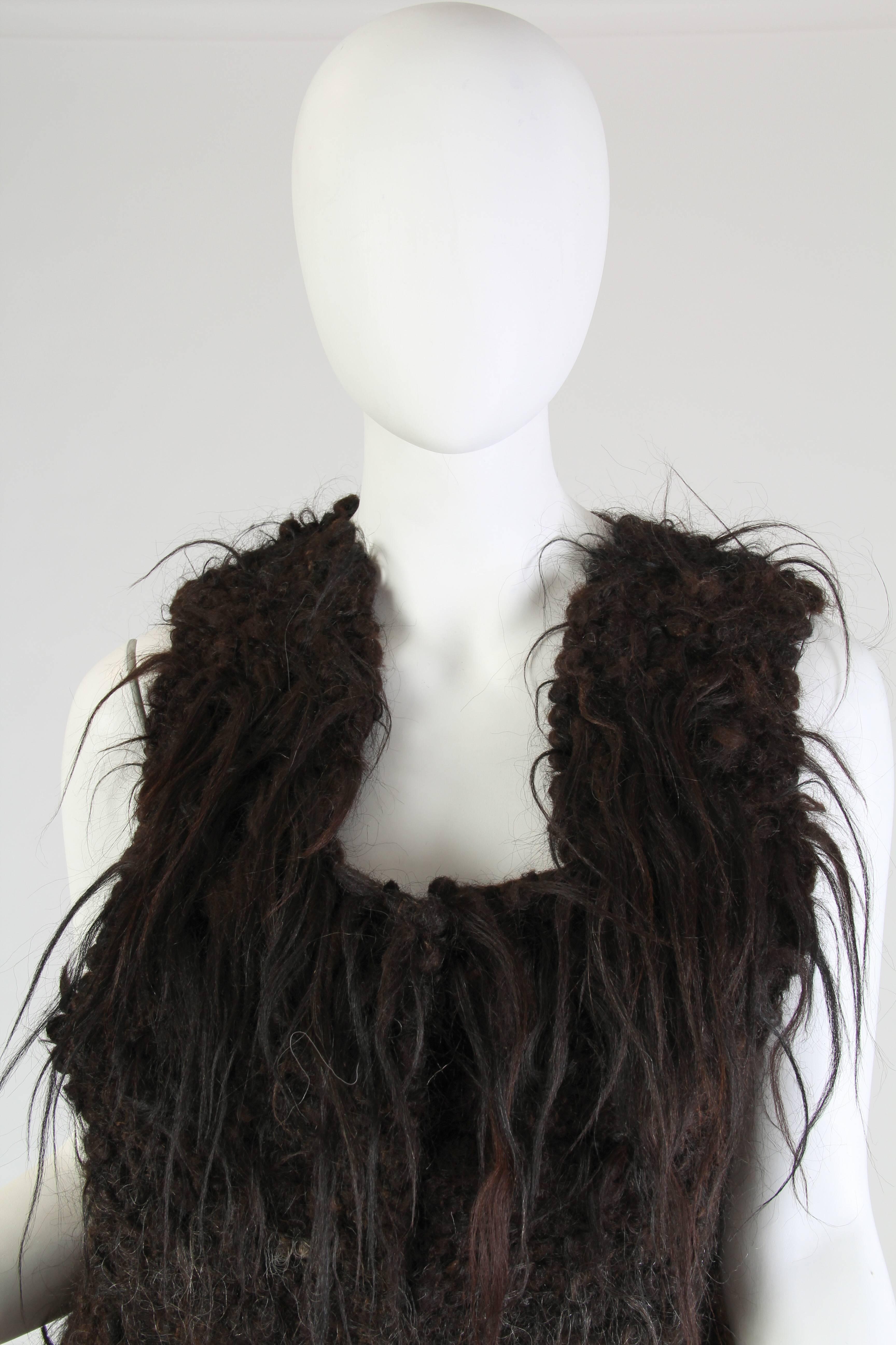 1970S GILBERT ETIEMBLE Chocolate Brown Wool & Fur Hand Knit Artesian Vest 3