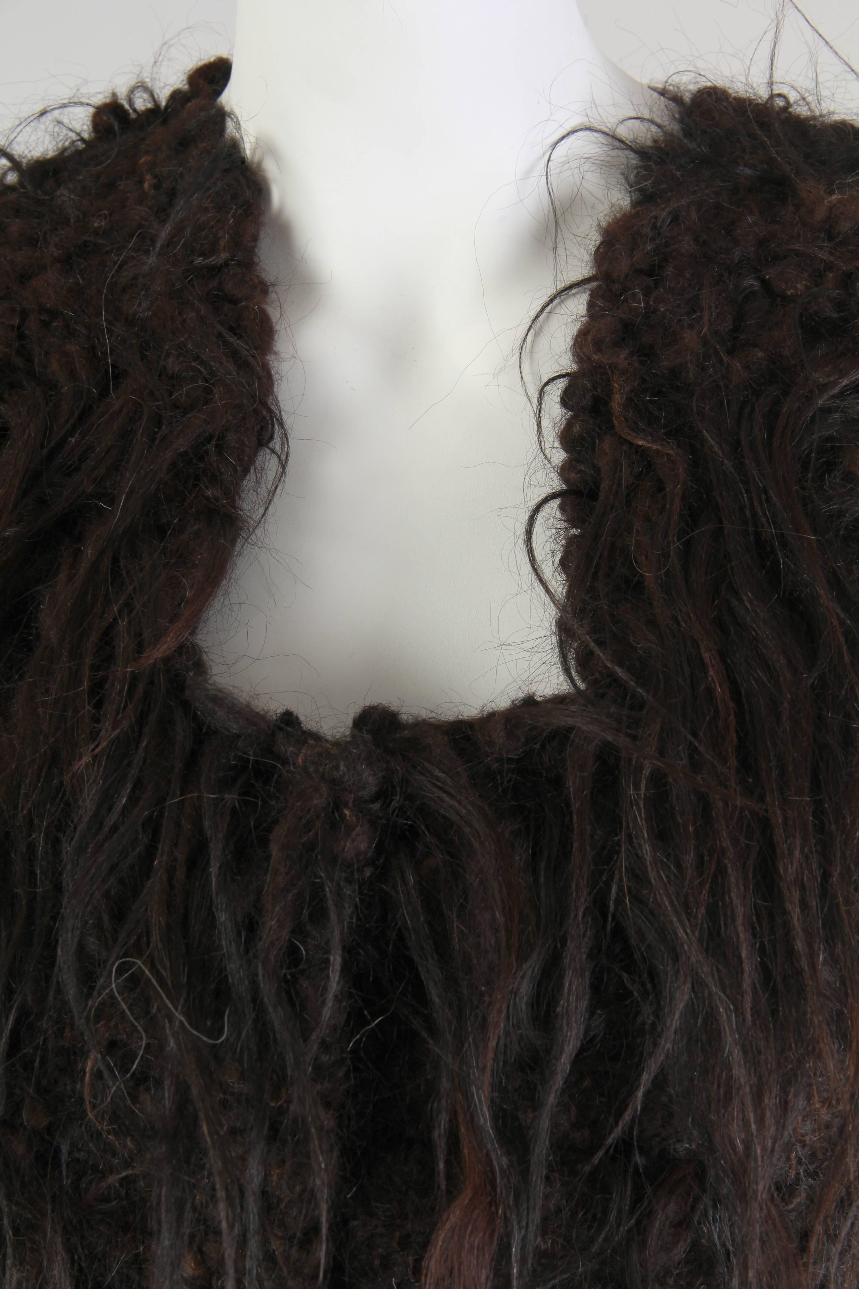 1970S GILBERT ETIEMBLE Chocolate Brown Wool & Fur Hand Knit Artesian Vest 4