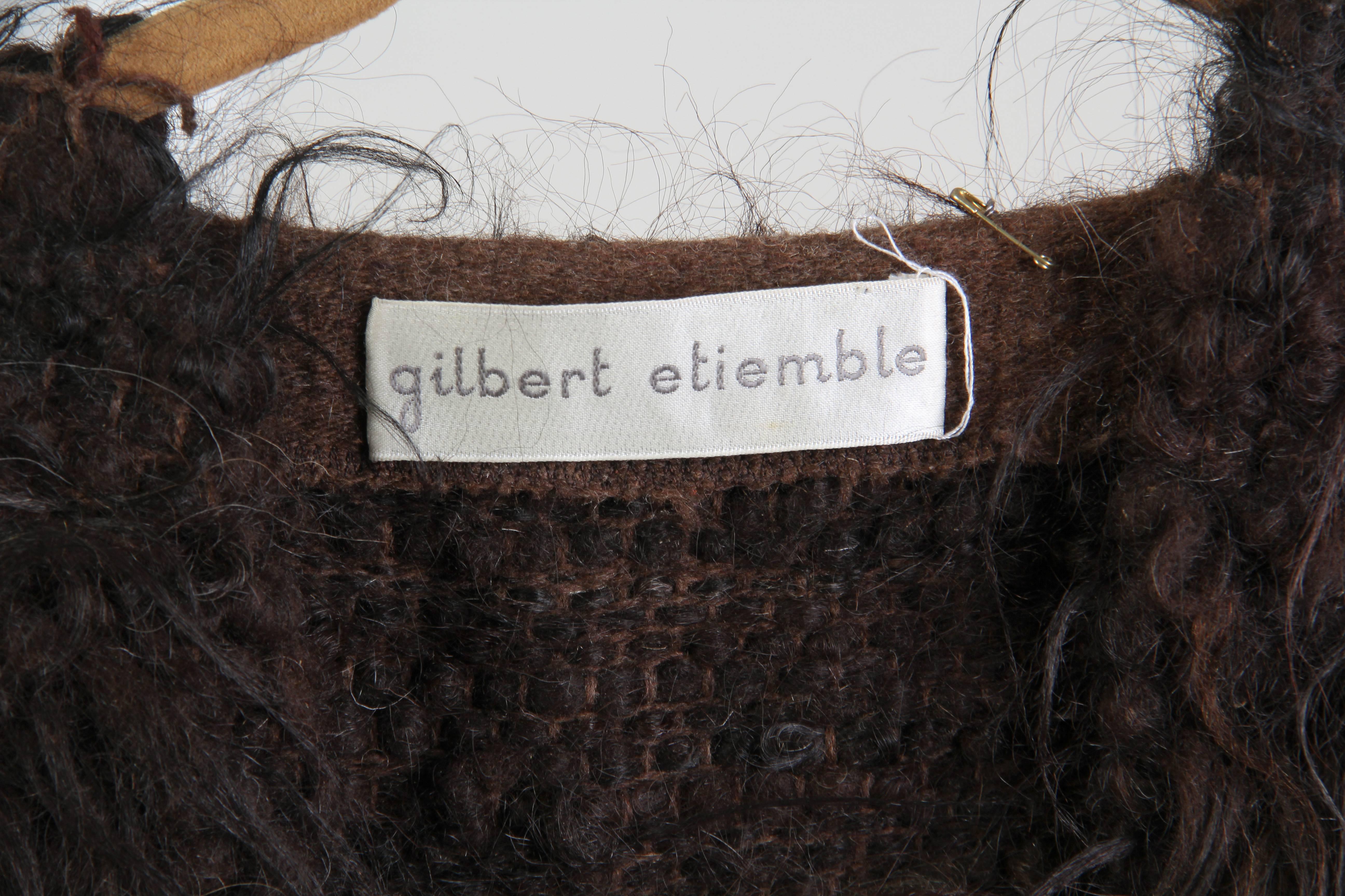 1970S GILBERT ETIEMBLE Chocolate Brown Wool & Fur Hand Knit Artesian Vest 5