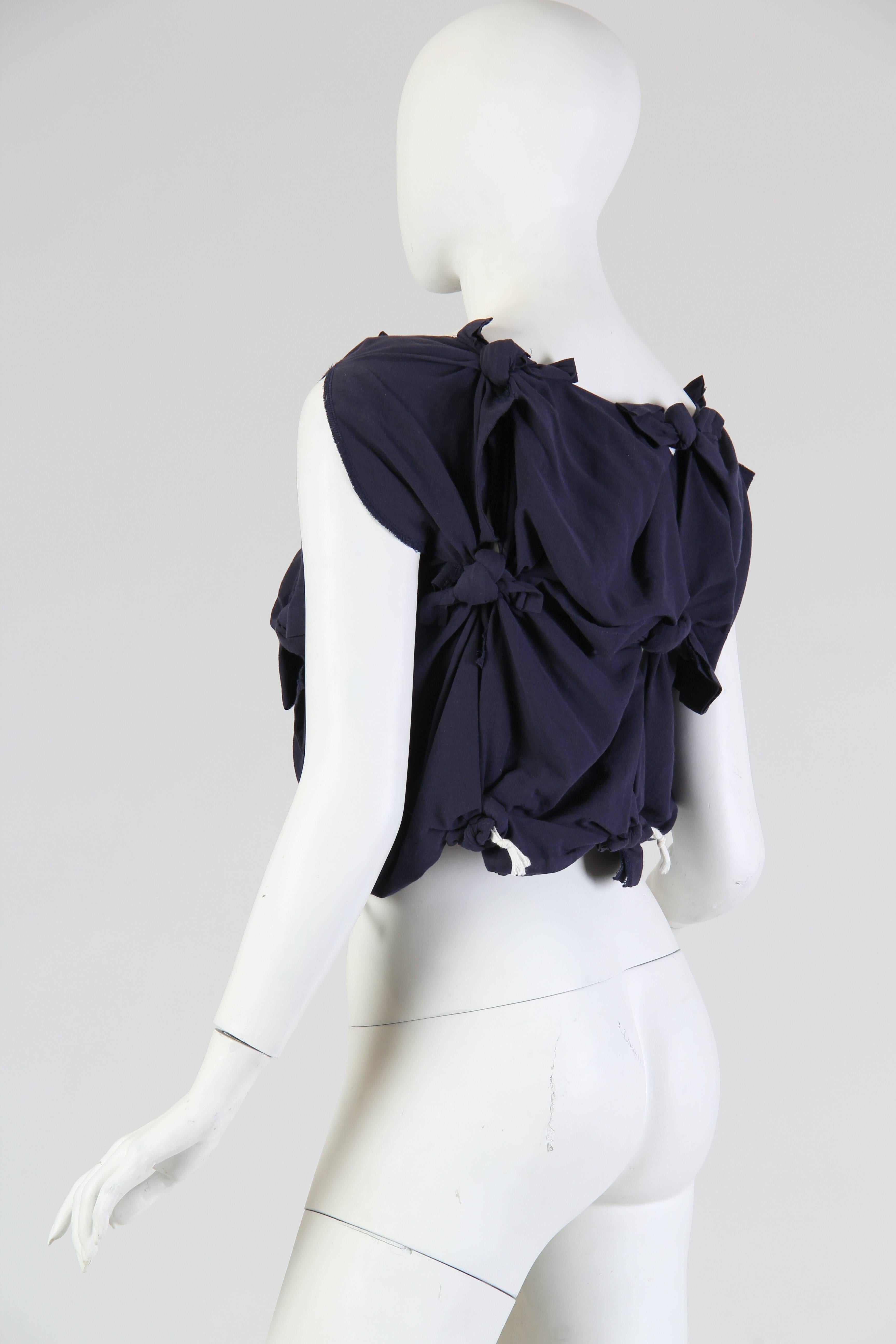 2000S COMME DES GARCONS Navy Cotton Blend Knotted Cropped Top In Excellent Condition In New York, NY