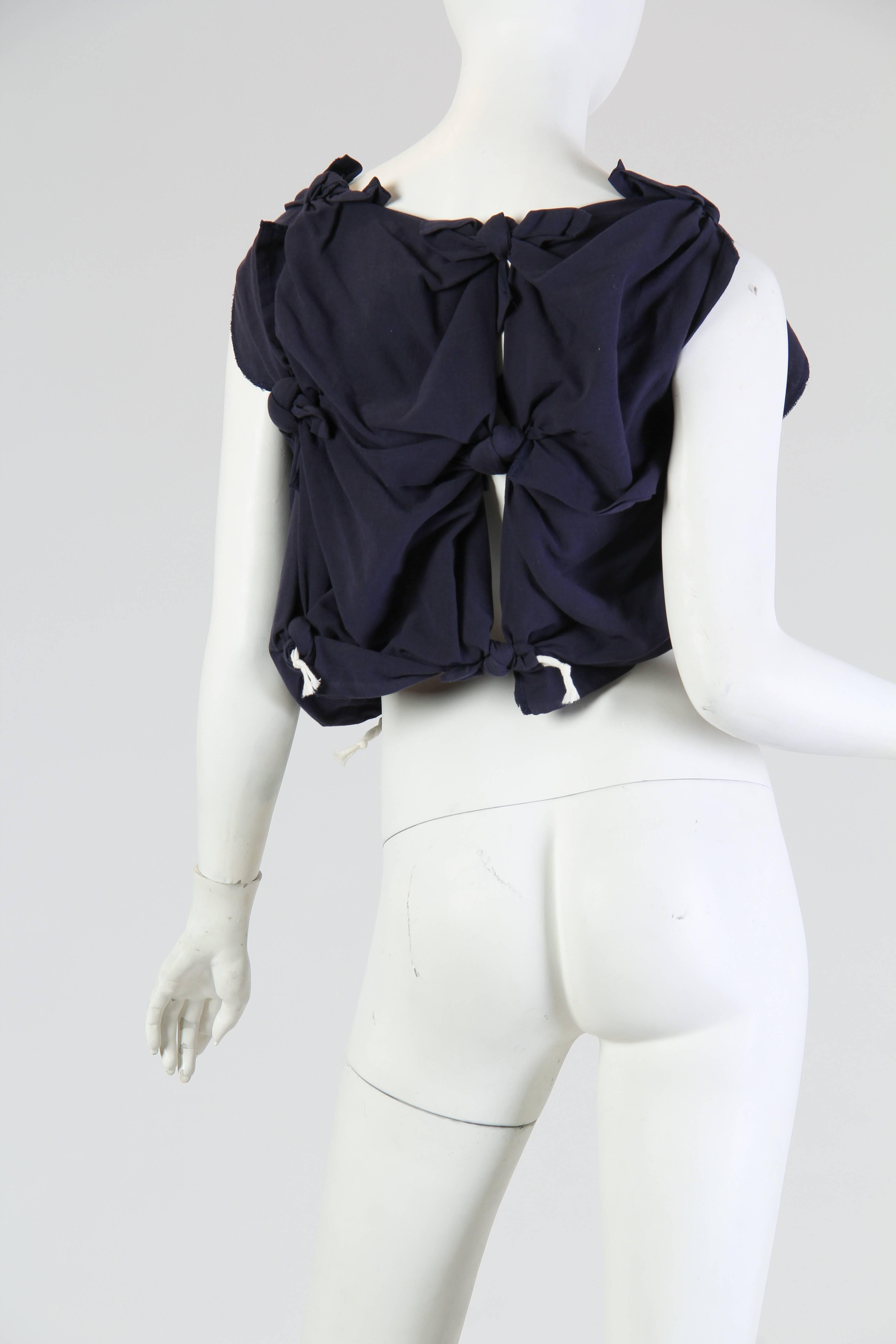 Black 2000S COMME DES GARCONS Navy Cotton Blend Knotted Cropped Top