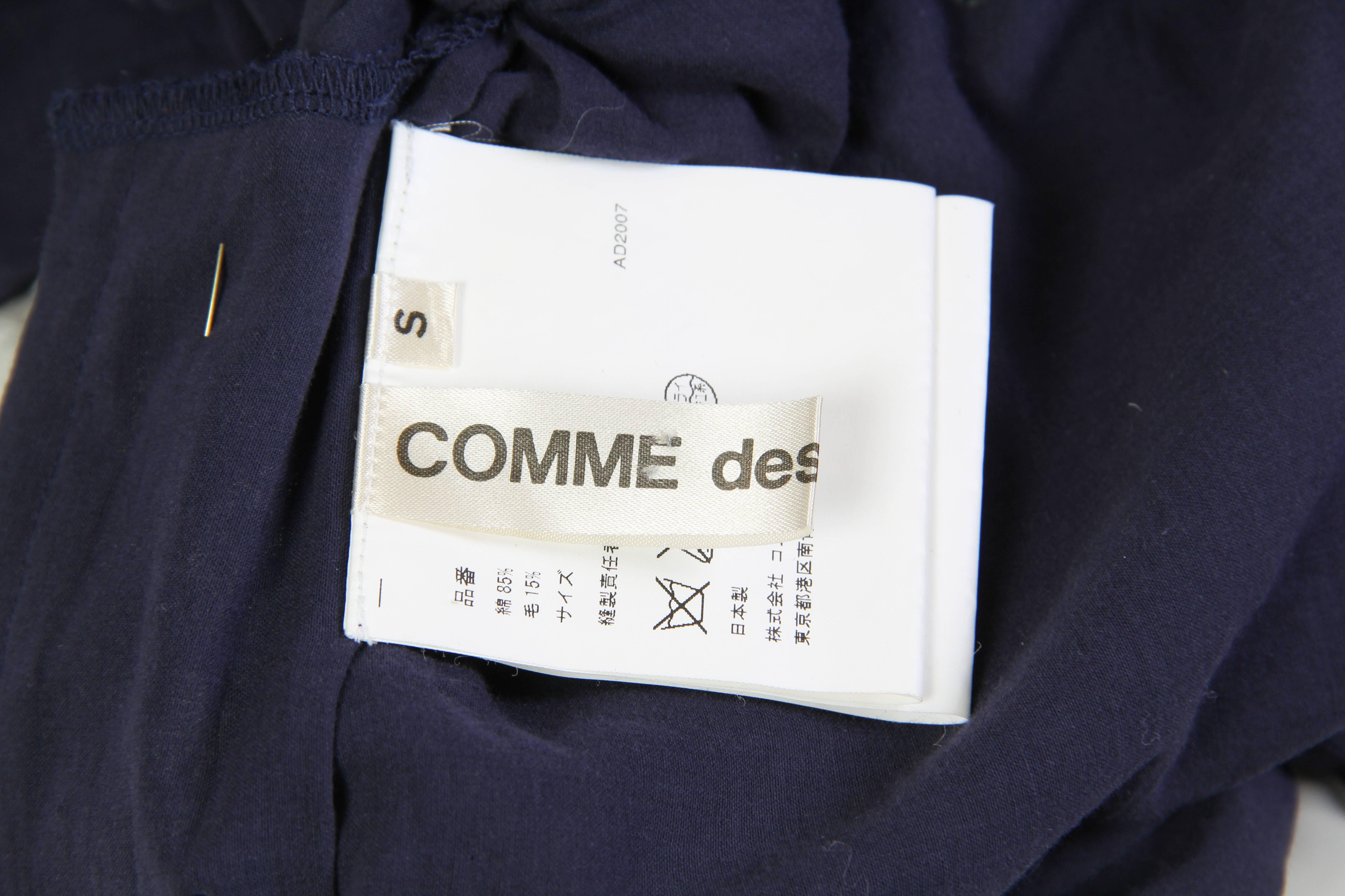 2000S COMME DES GARCONS Navy Cotton Blend Knotted Cropped Top 3