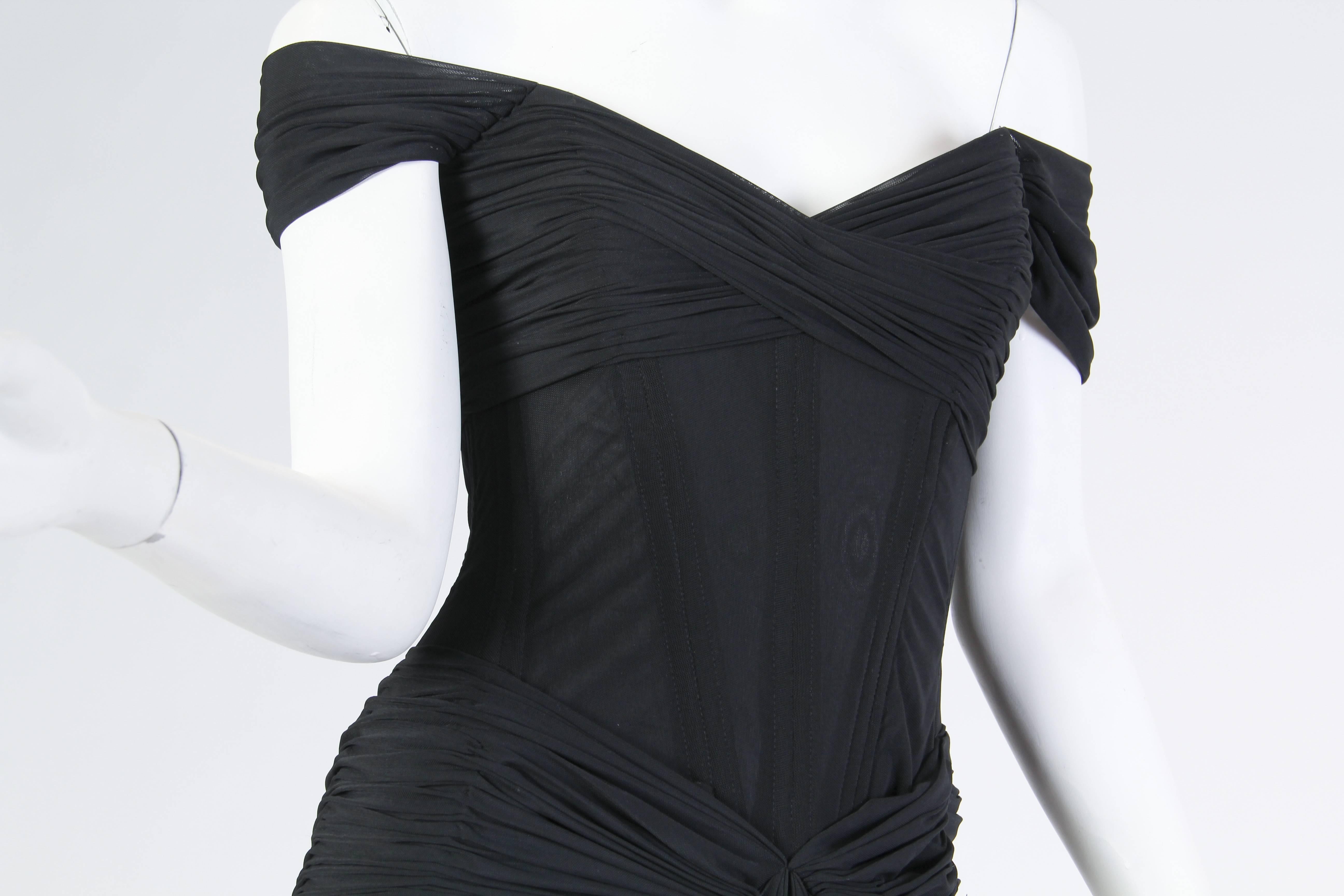 1980S VICKY TIEL COUTURE Black Rayon & Nylon Jersey Net Corset Off The Shoulder 4