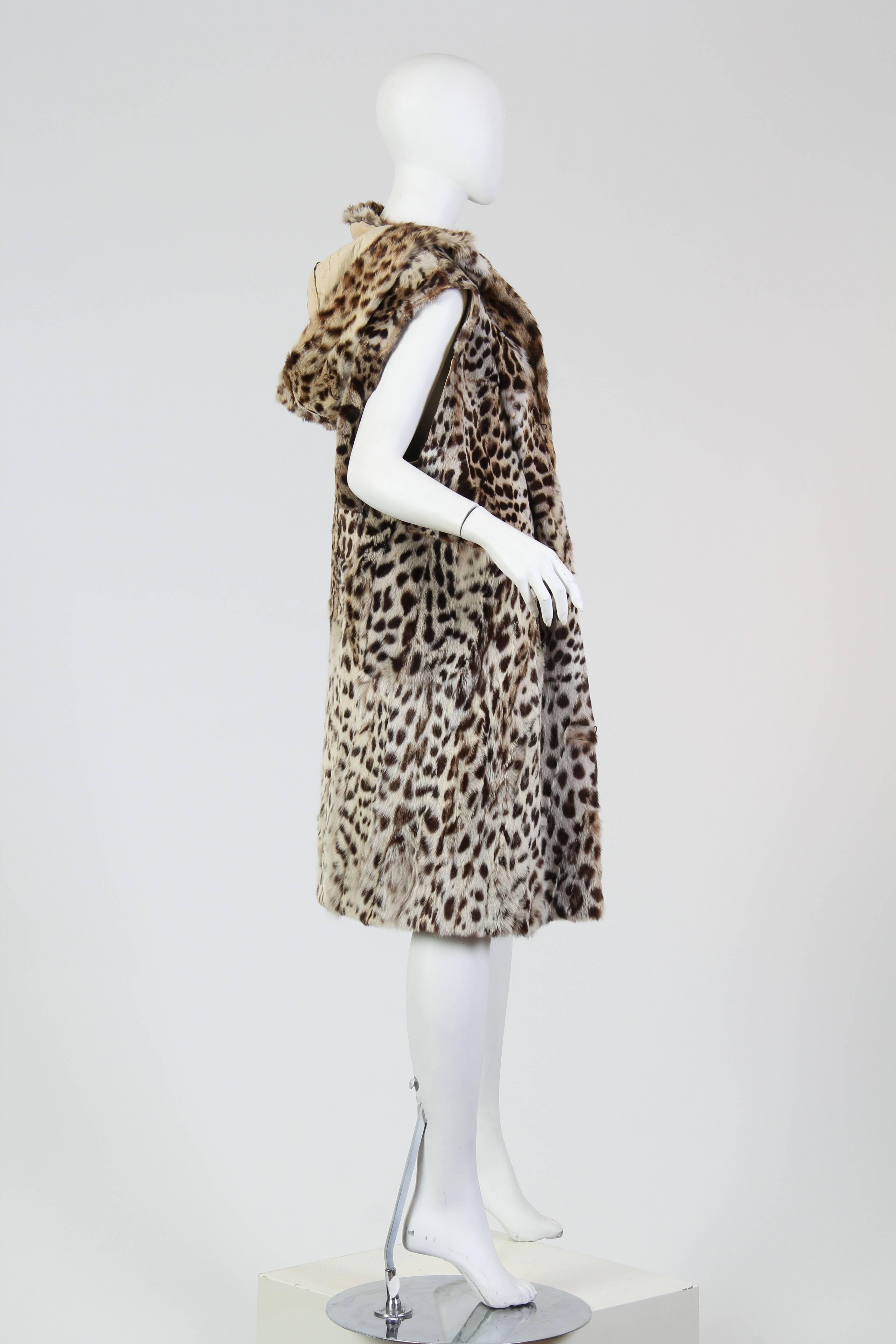 Women's or Men's 1970s Ocelot Hooded Fur Vest