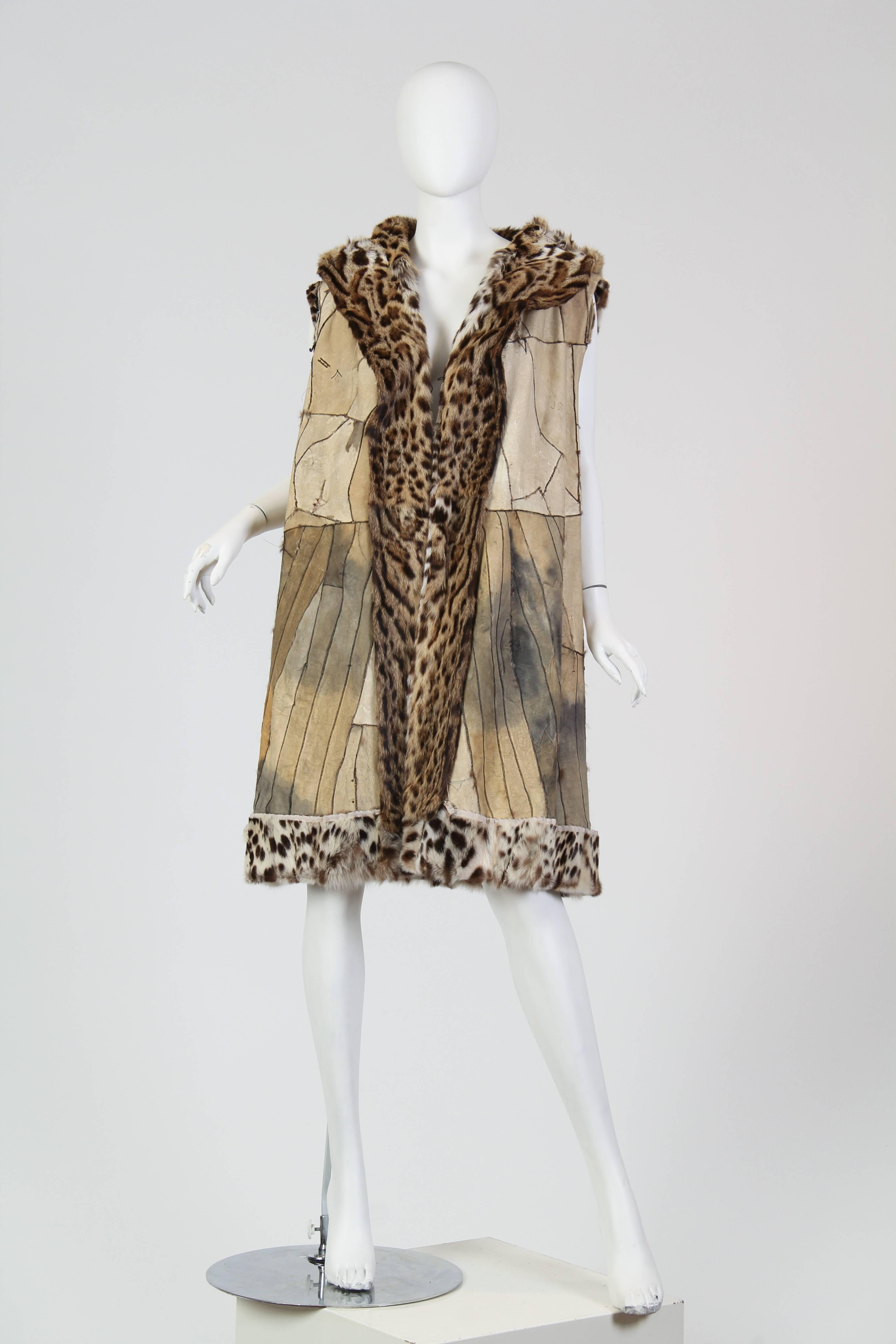 1970s Ocelot Hooded Fur Vest 2