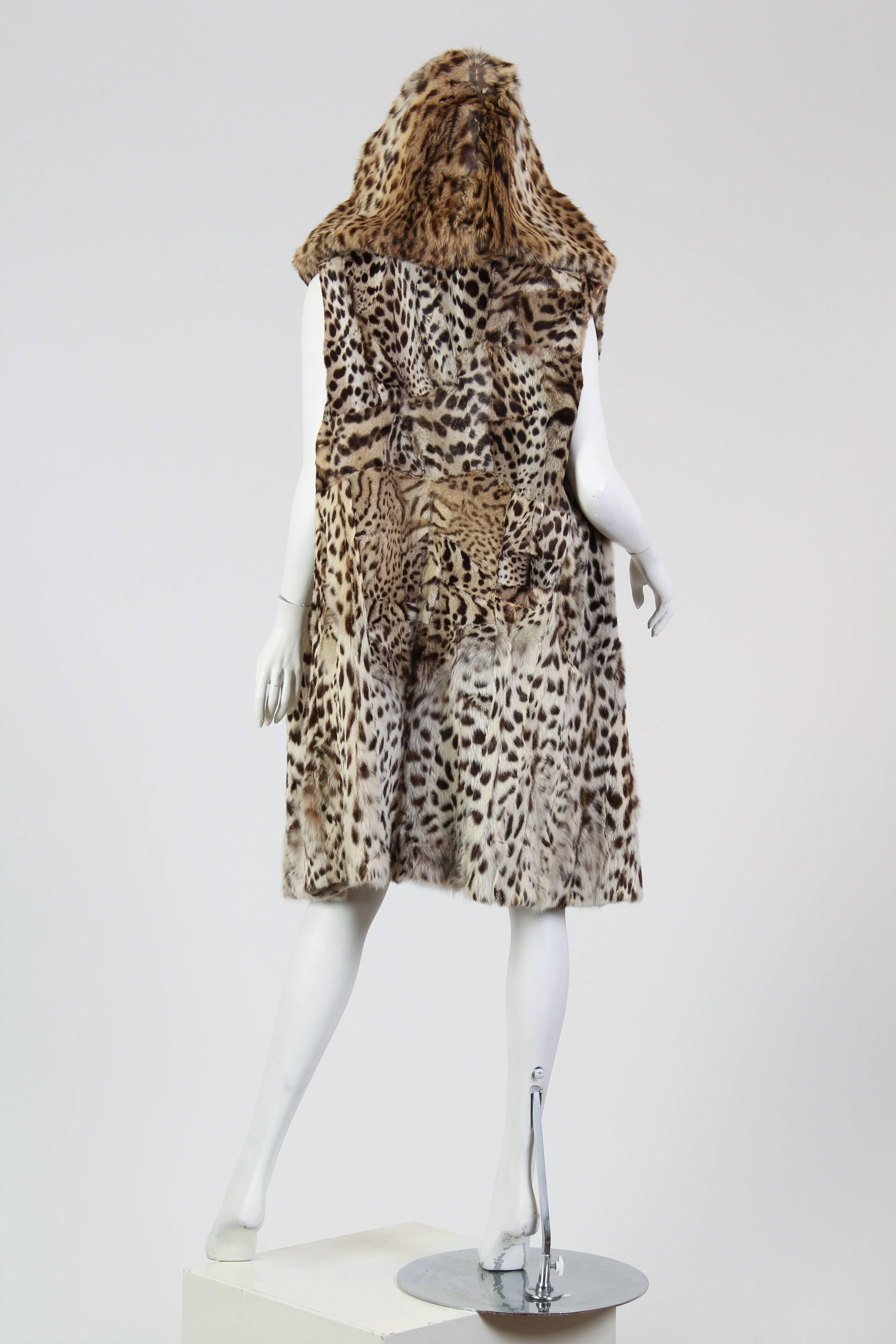 1970s Ocelot Hooded Fur Vest In Good Condition In New York, NY