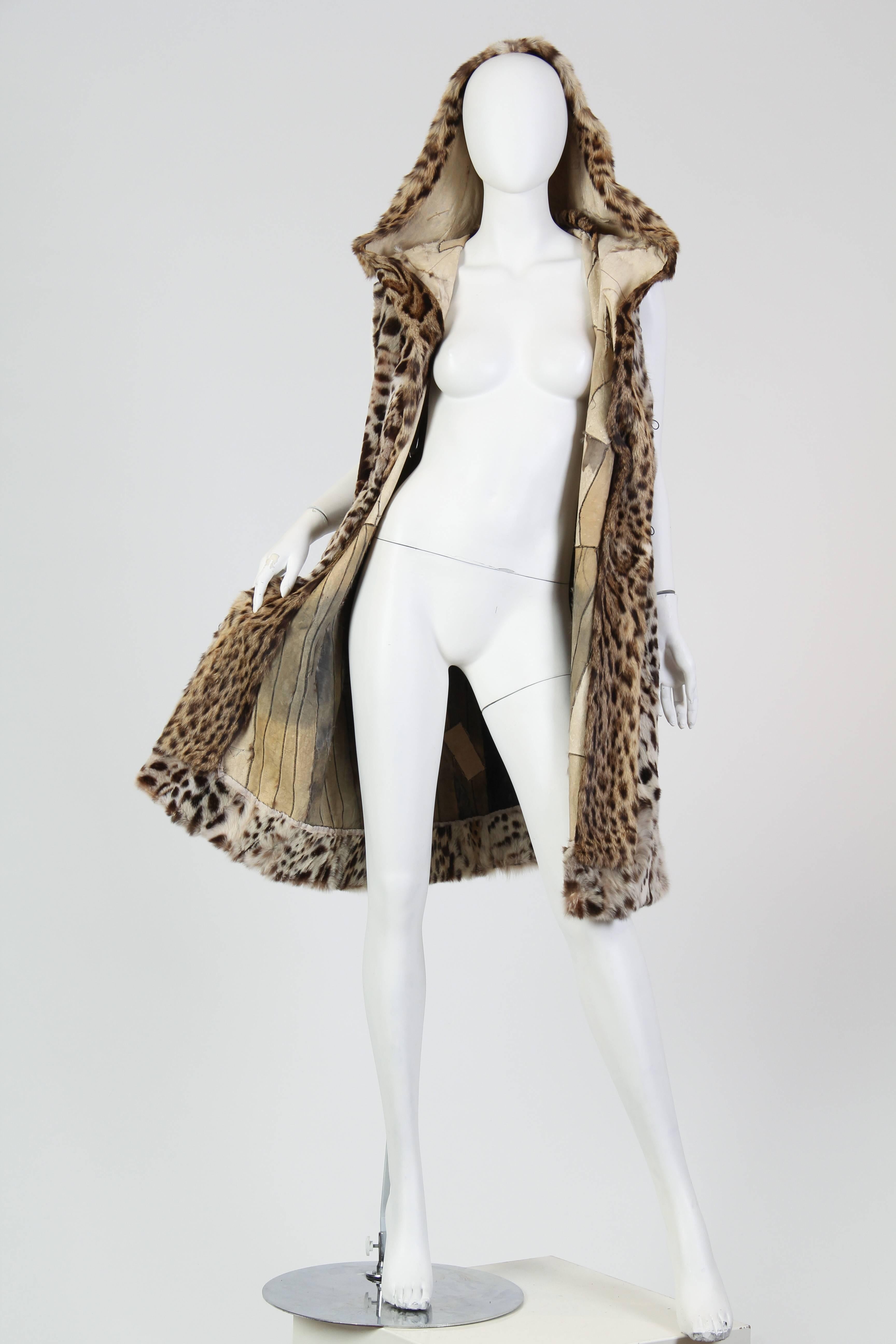 1970s Ocelot Hooded Fur Vest 1