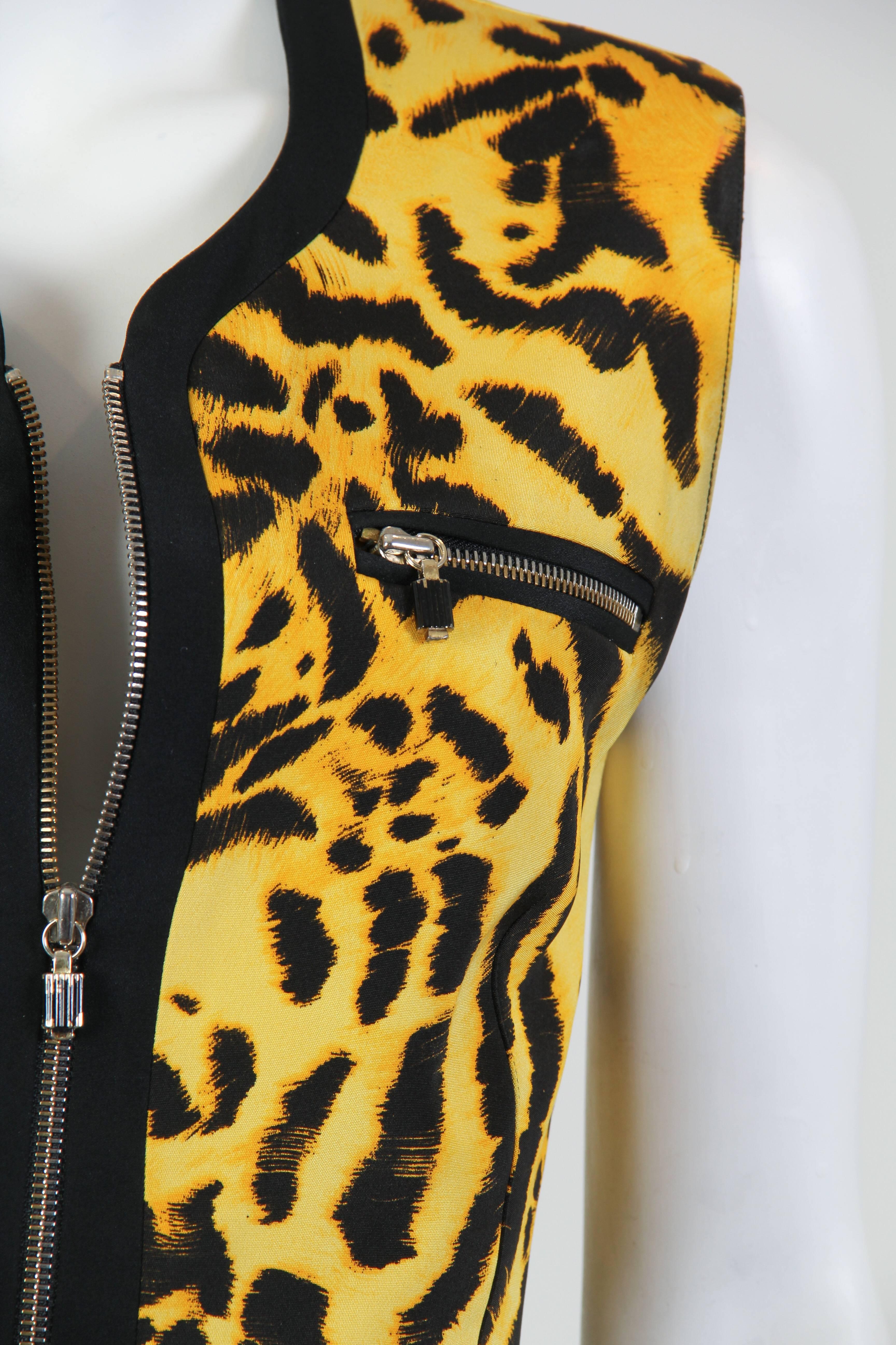 Women's Gianni Versace Couture Leopard Zipper Silk Top For Sale
