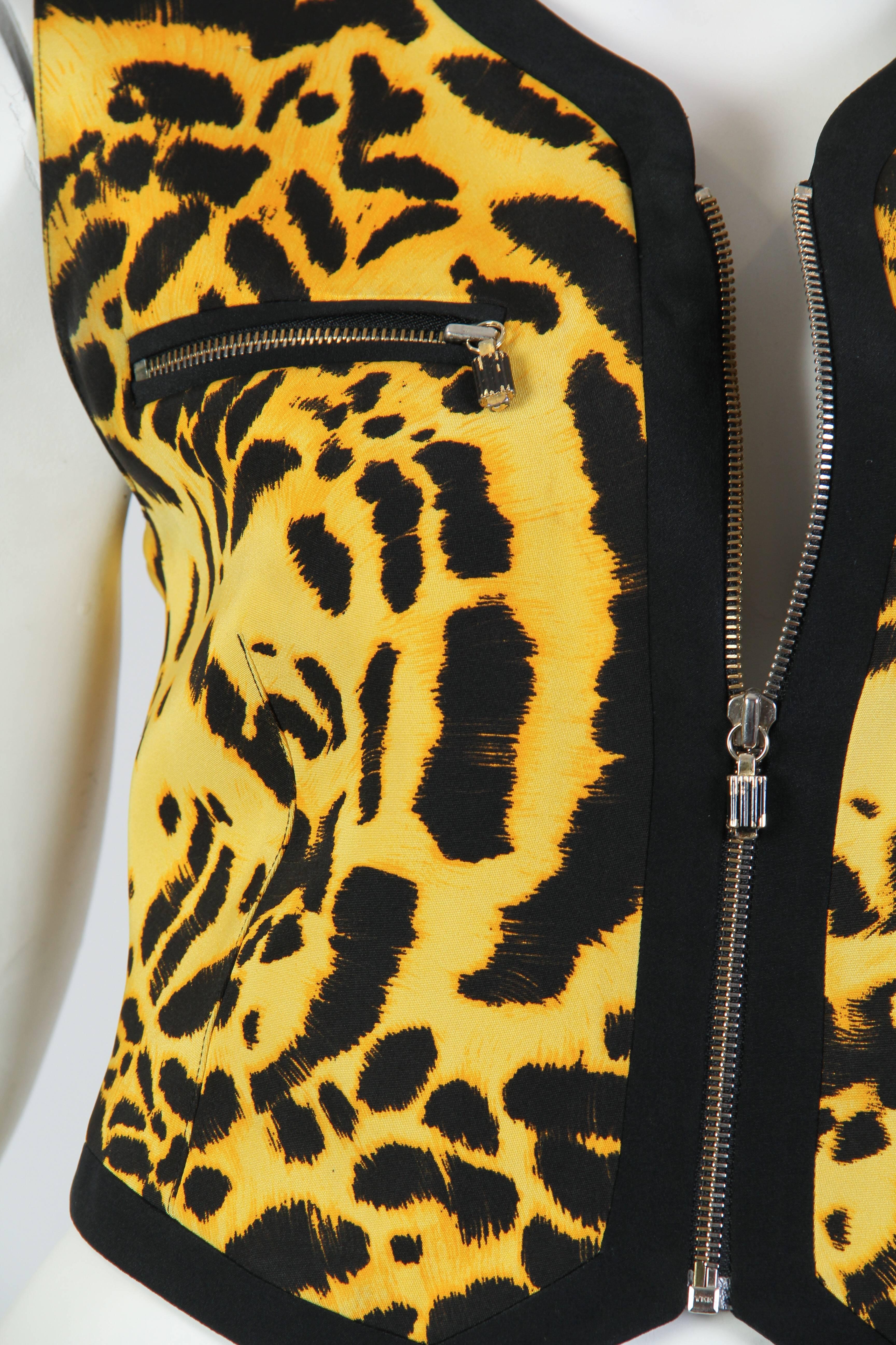 Gianni Versace Couture Leopard Zipper Silk Top For Sale 1