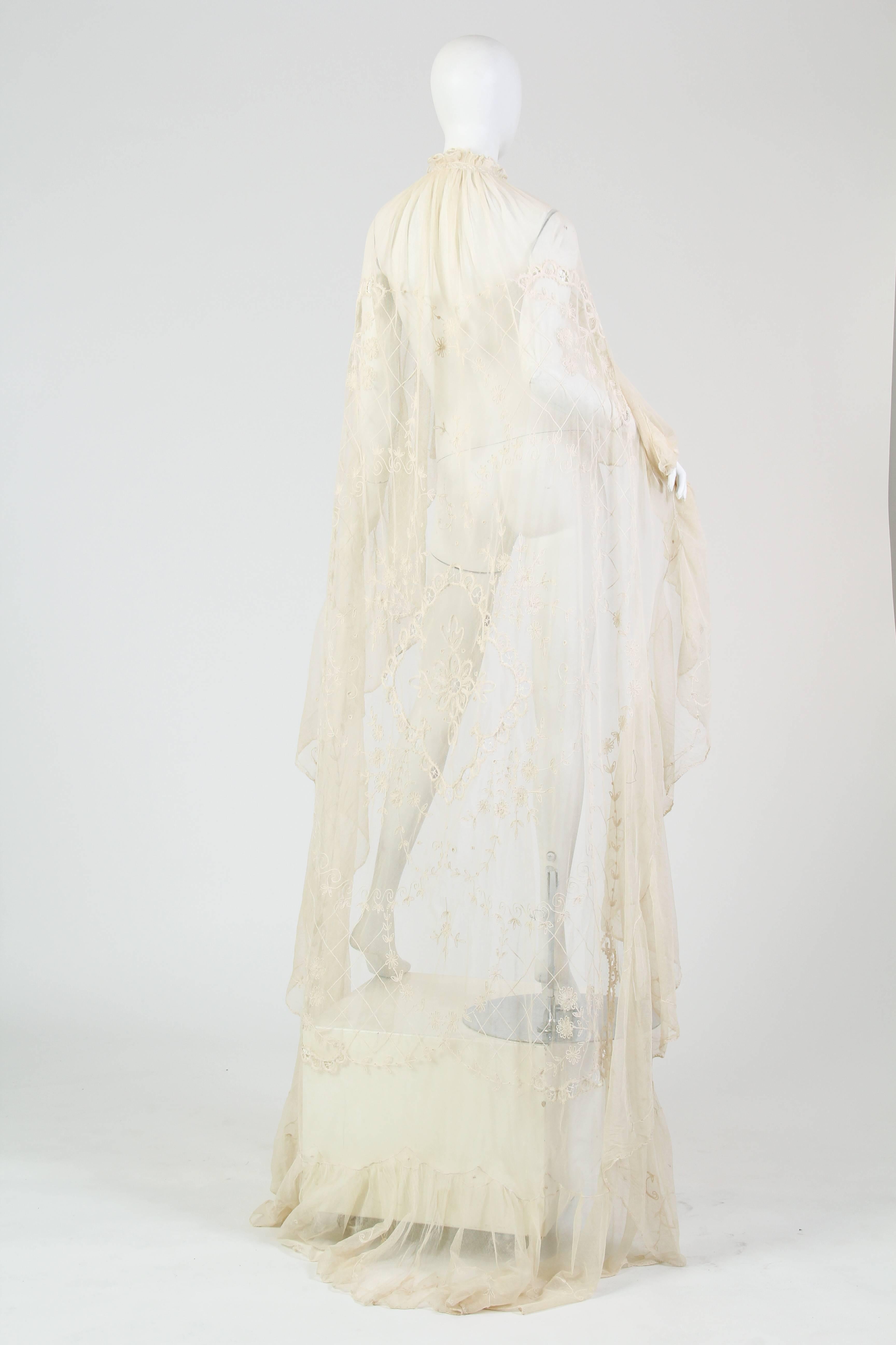 Bridal Cape with Train made from Edwardian Lace In Excellent Condition In New York, NY