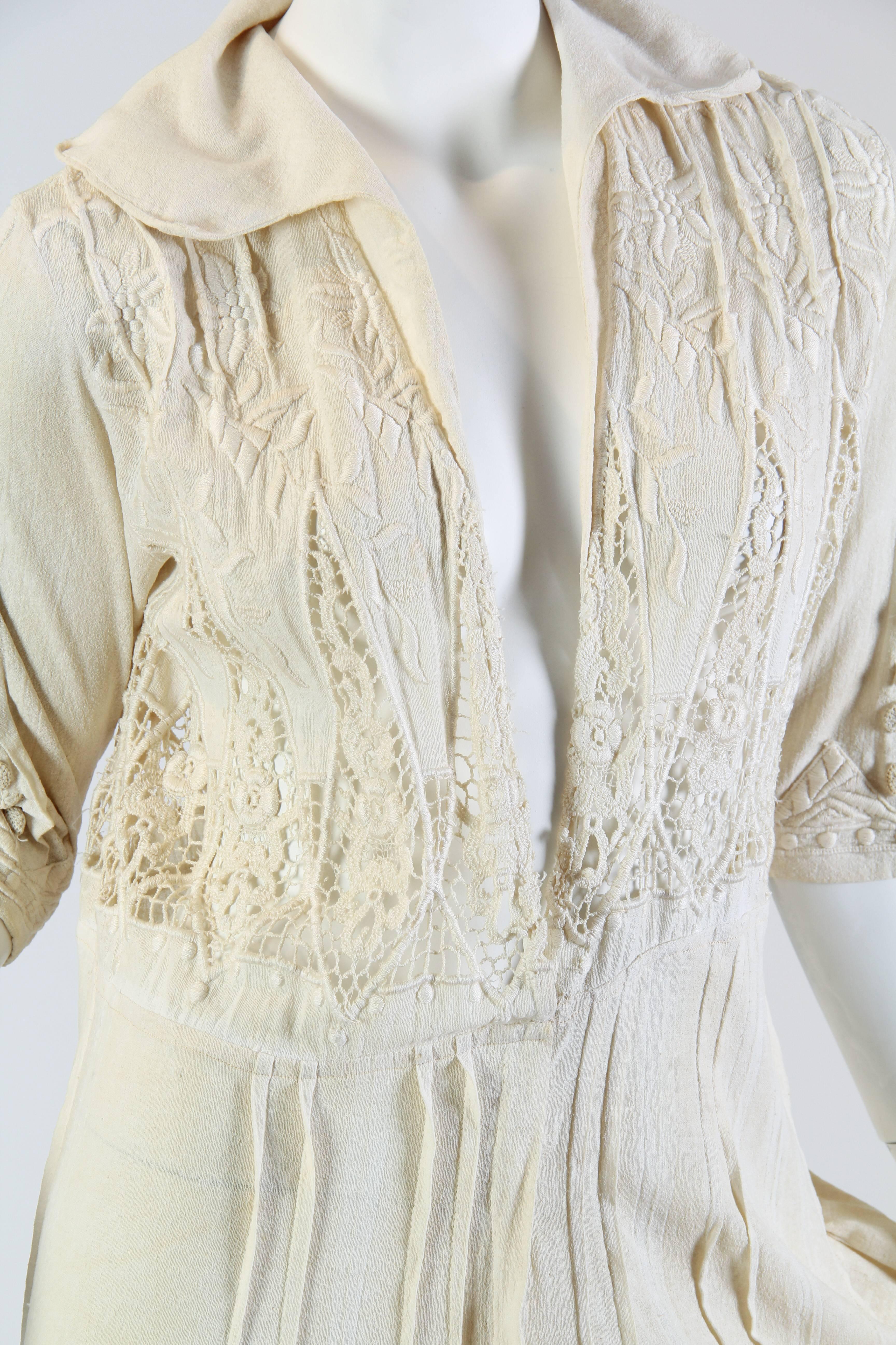 Hand Embroidered Handmade Lace Cotton, Silk Edwardian DressDuster 2