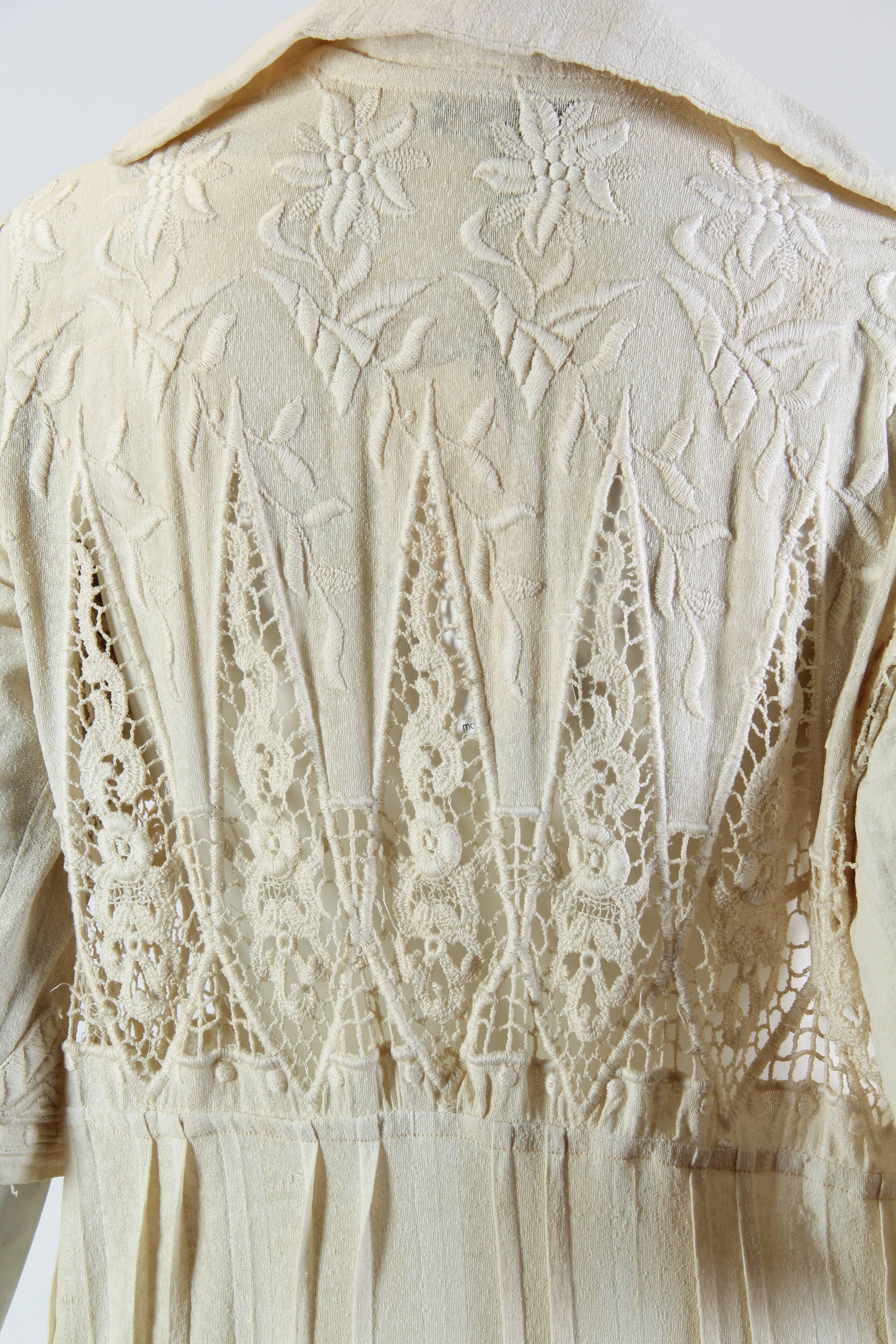 Hand Embroidered Handmade Lace Cotton, Silk Edwardian DressDuster 5