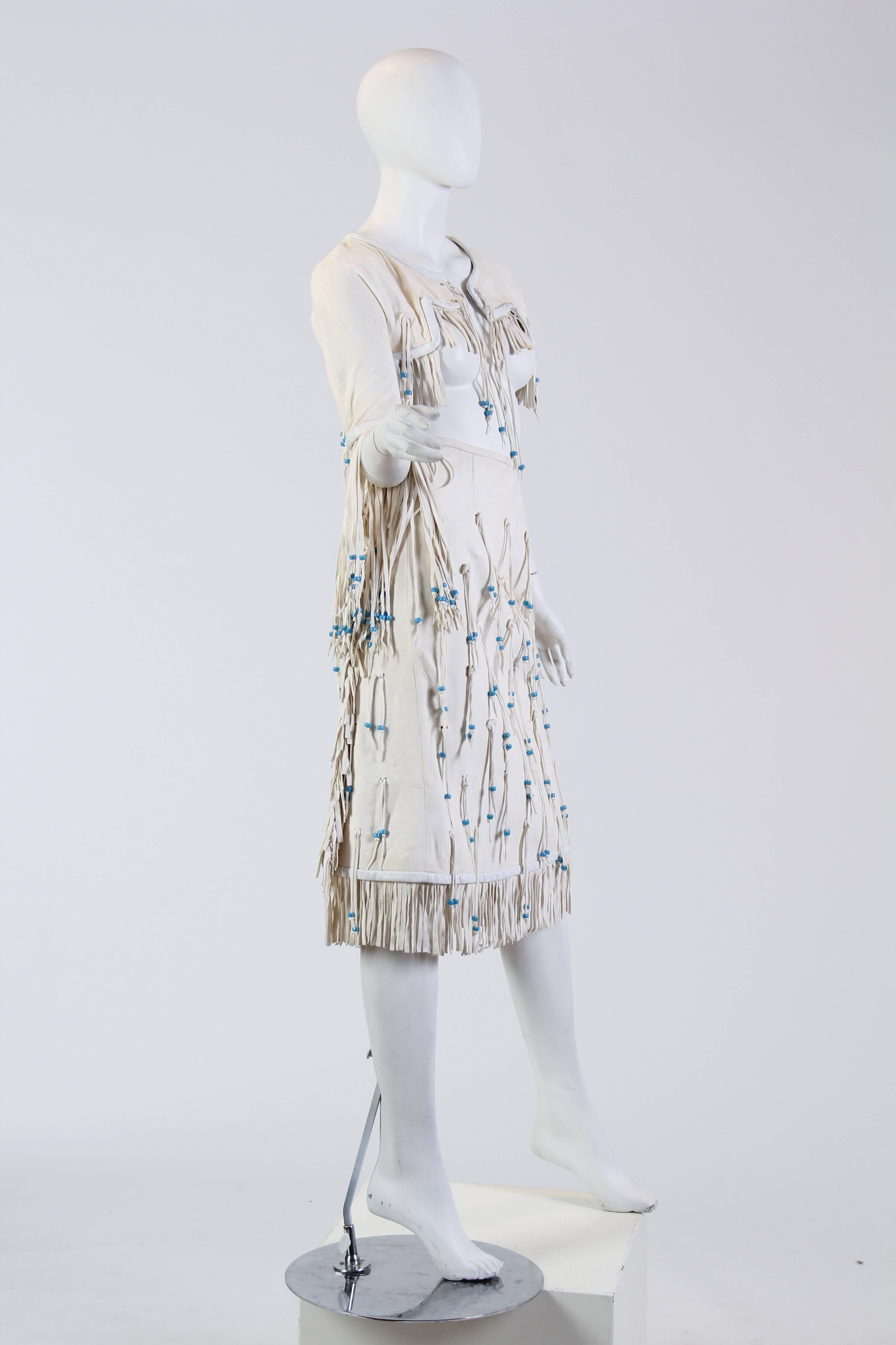 Gray 1970S GIORGIO SANT'angelo Off White Suede Fringed Skirt & Cropped Jacket Ensemb