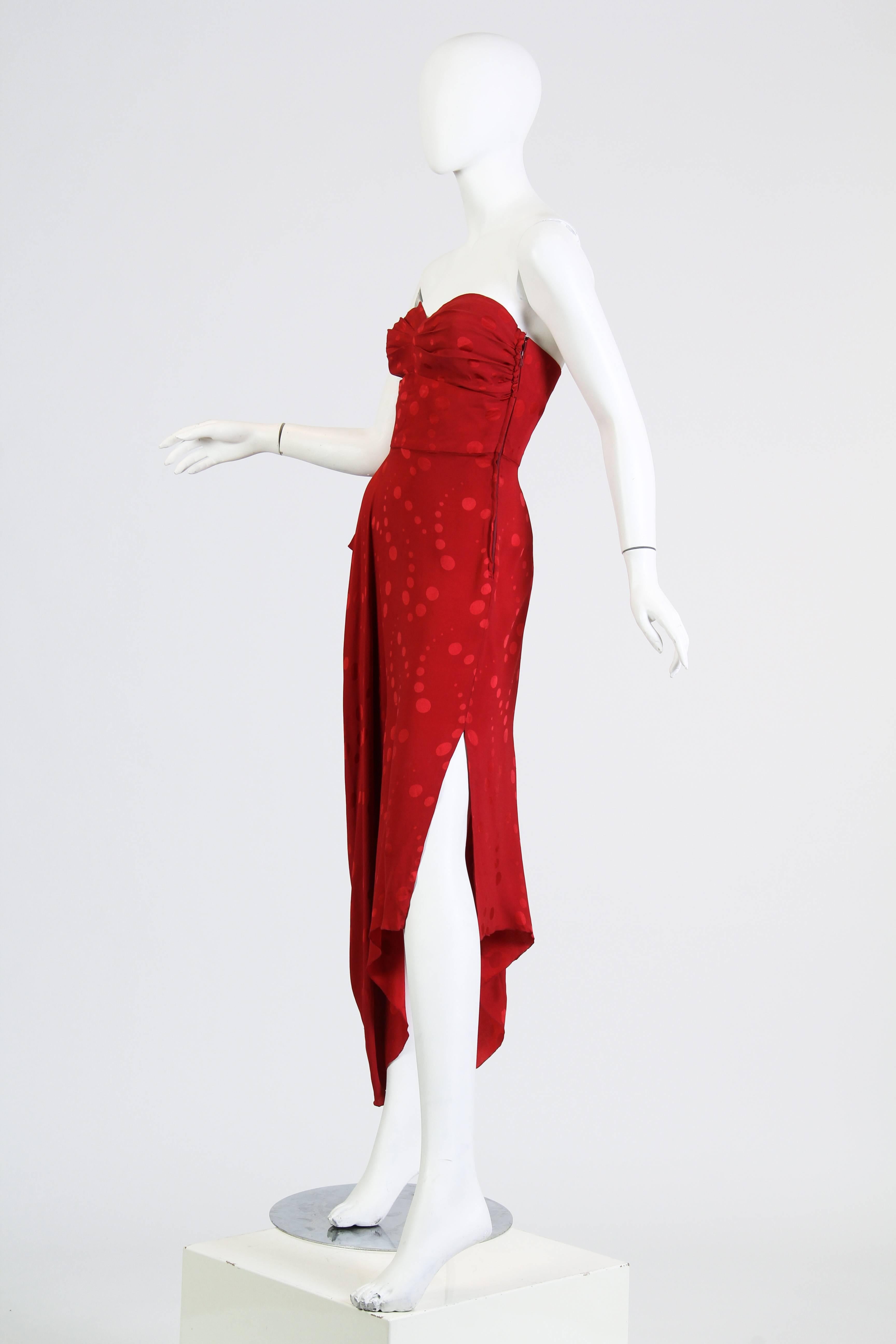 Women's 1970s Vicky Tiel Red Dress with Slit