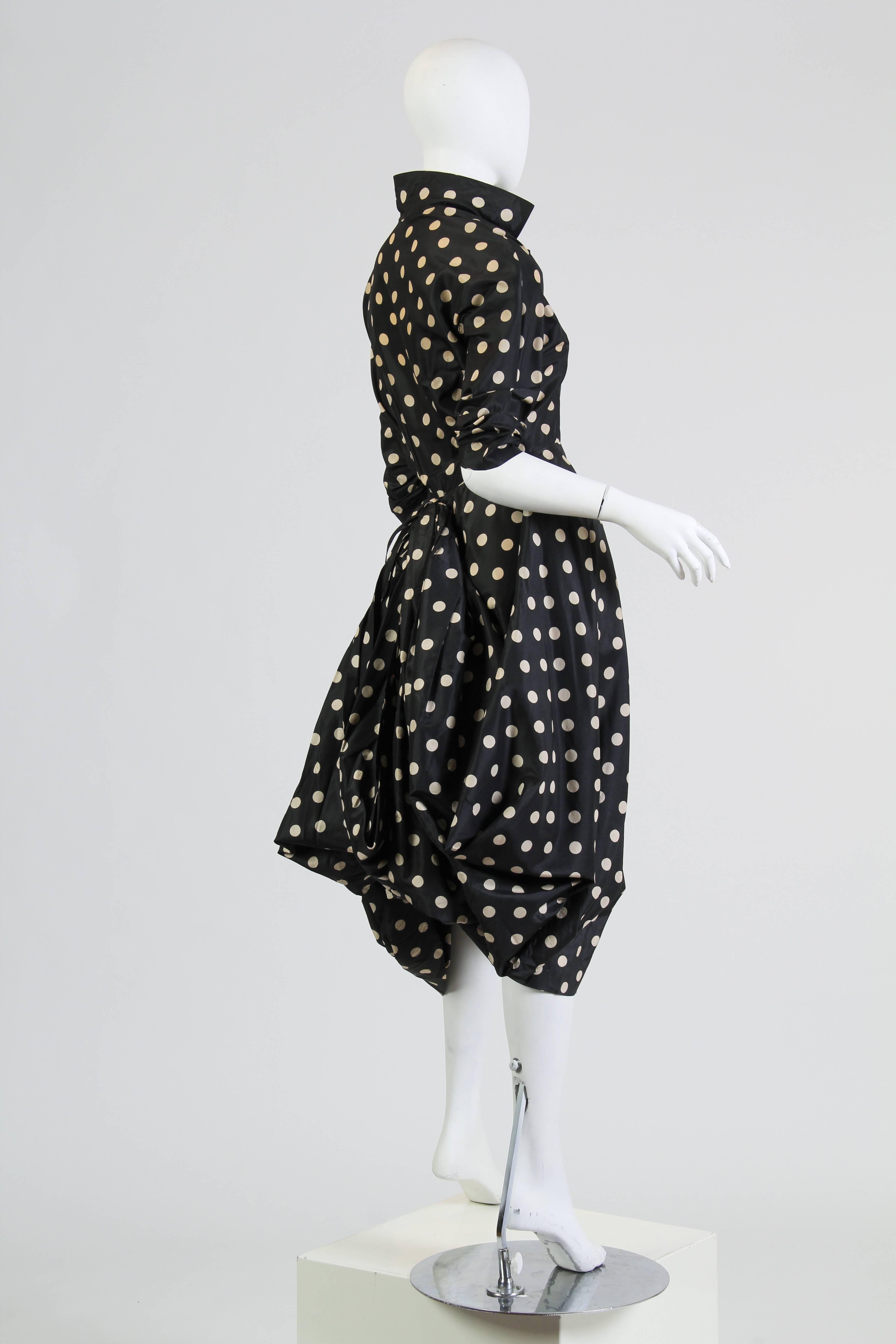 Black Very Interesting 1950s Draped Taffeta Dress 
