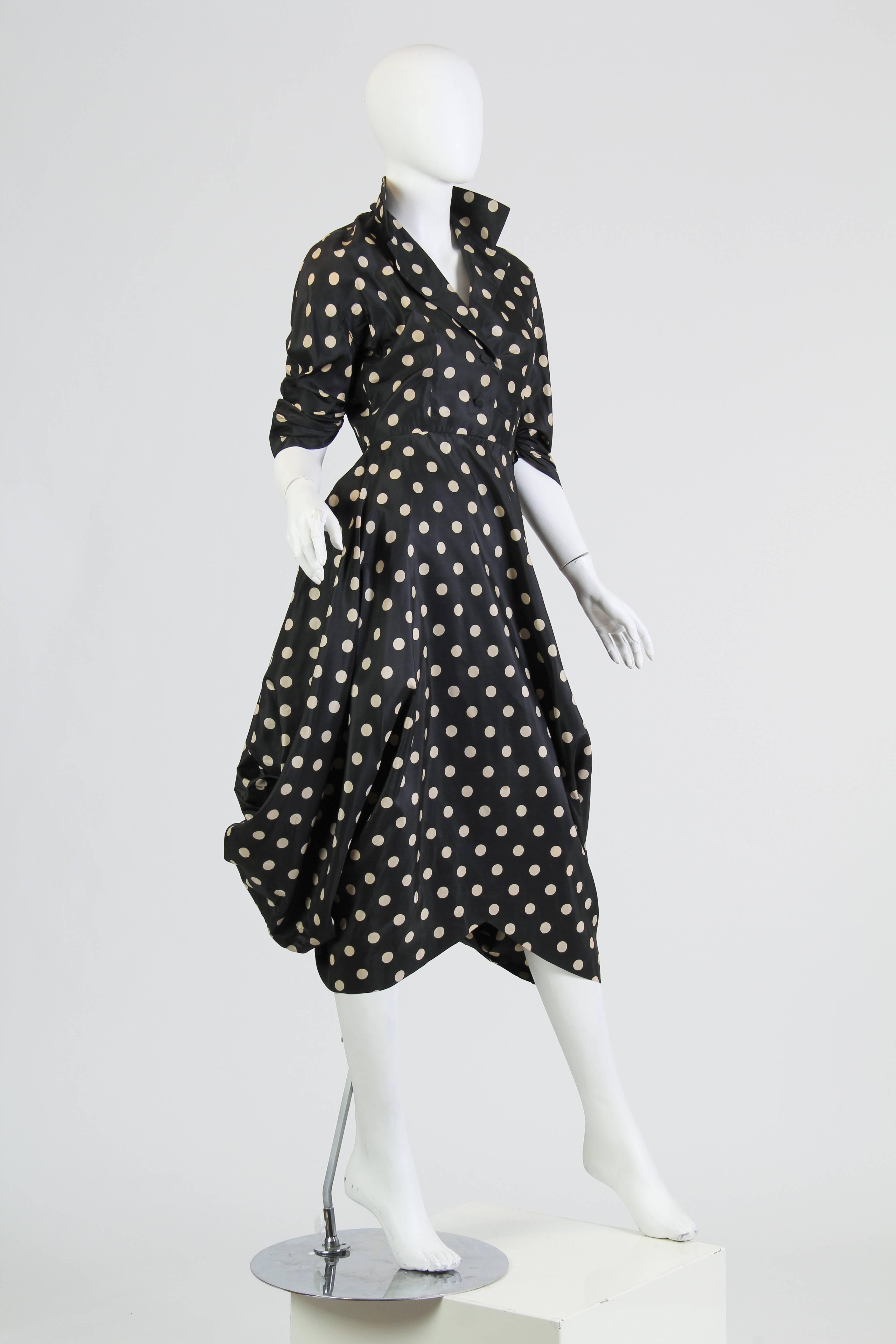 Very Interesting 1950s Draped Taffeta Dress  In Excellent Condition In New York, NY