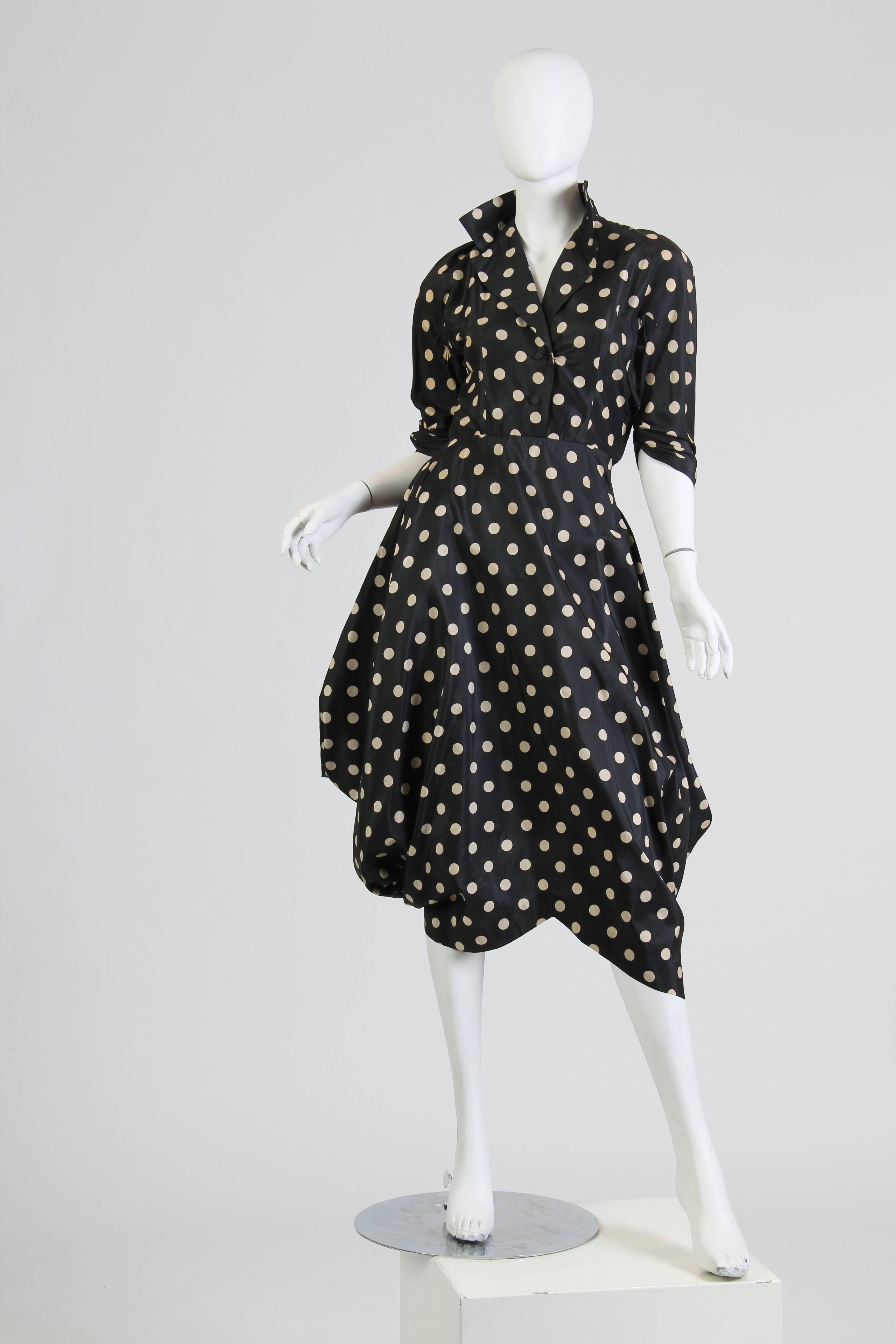 Women's Very Interesting 1950s Draped Taffeta Dress 