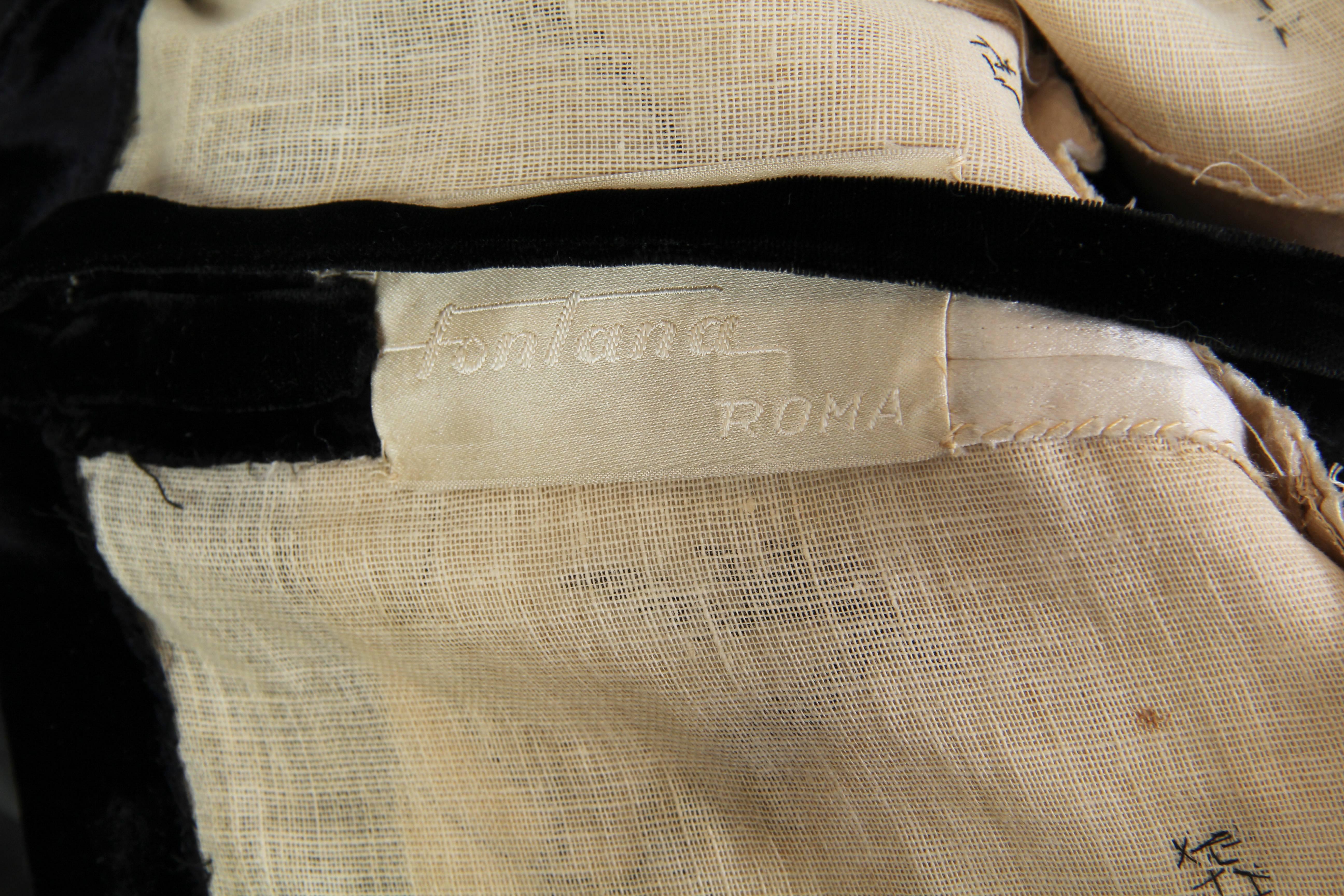 1950S FONTANA COUTURE Schwarz & Weiß Seide Dupioni Stufenrock Kleid mit Samt  im Angebot 4