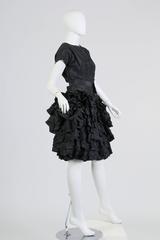1950S PAULA WHITNEY Black Haute Couture Silk Taffeta Amazing Ruffled Poof Ball