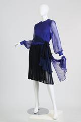 1980S ANDRE LAUG Haute Couture Silk Chiffon Cocktail Dress In Shades Of Blues W