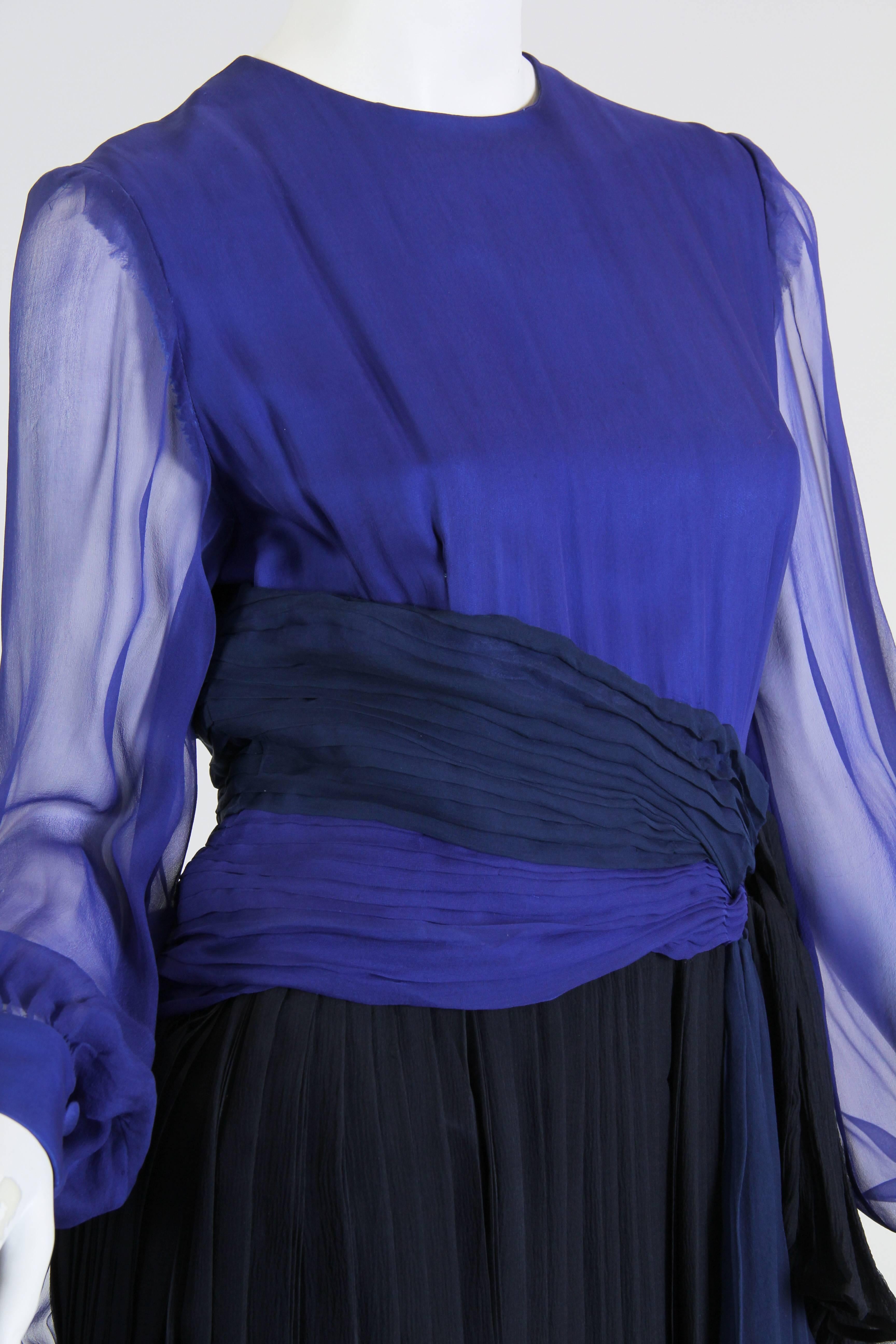 1980S ANDRE LAUG Haute Couture Silk Chiffon Cocktail Dress In Shades Of Blues W For Sale 4