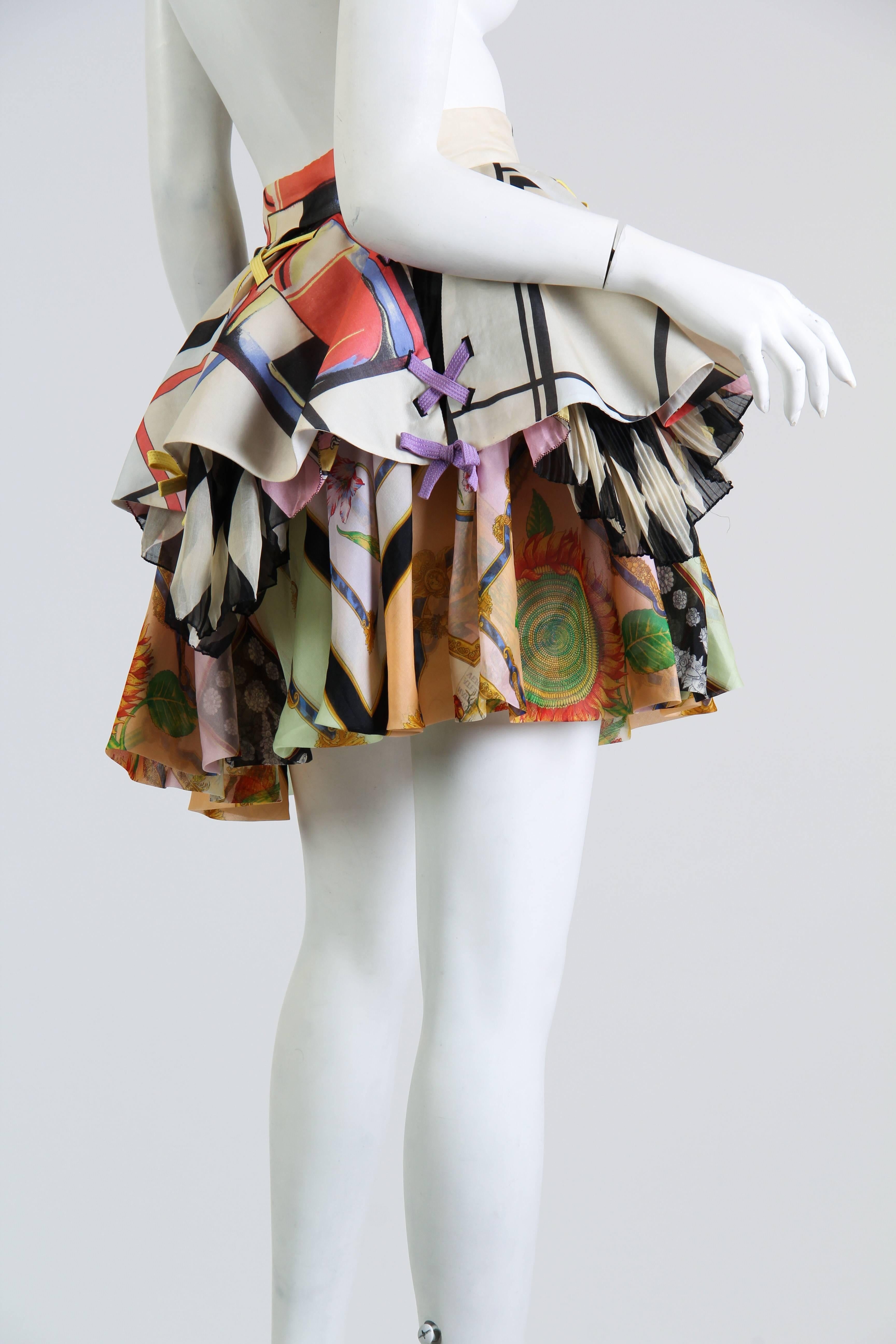 Brown 1990S GIANNI VERSACE Bright Multicolor Silk Organza Skirt Spring 1992