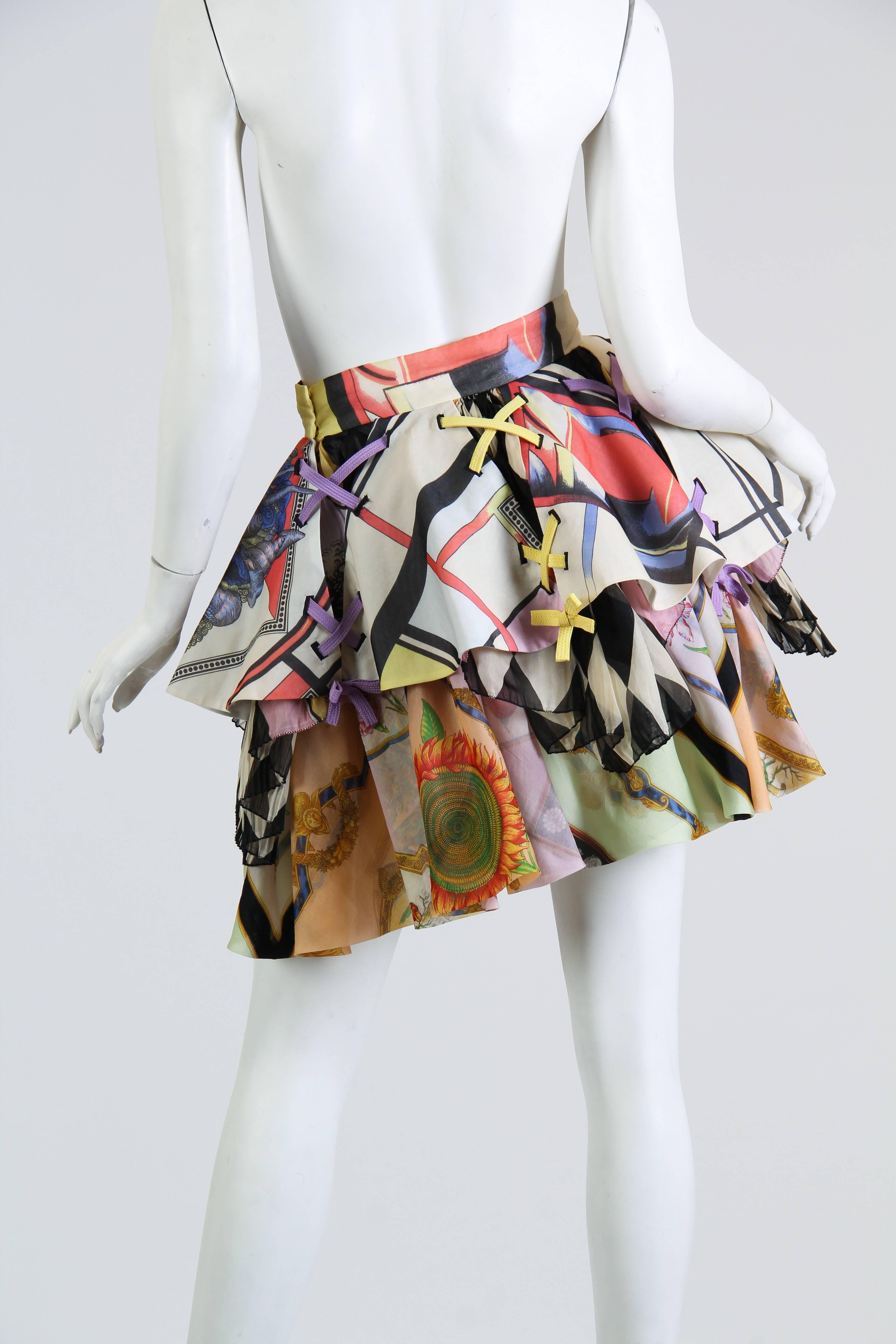 1990S GIANNI VERSACE Bright Multicolor Silk Organza Skirt Spring 1992 In Excellent Condition In New York, NY