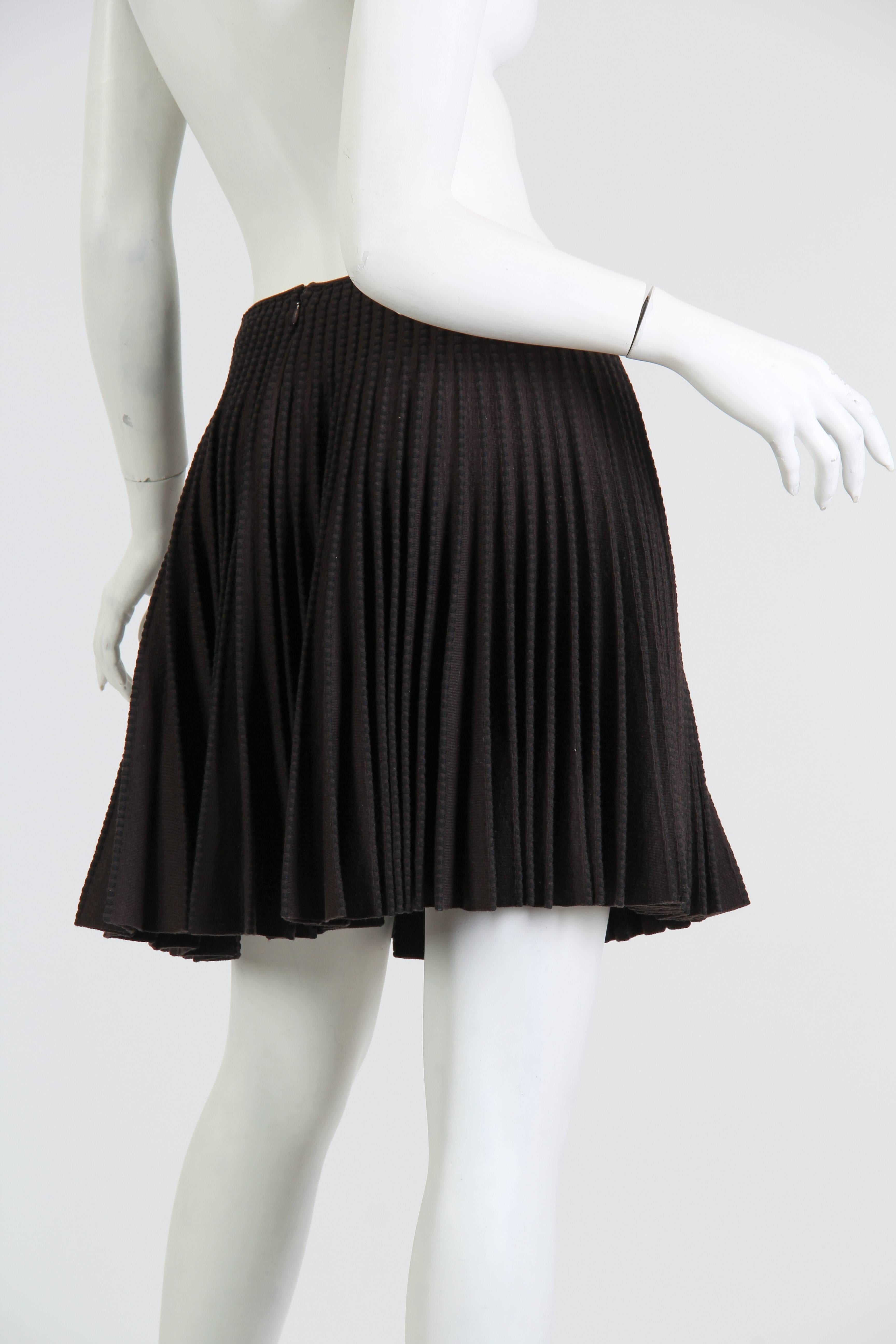 Women's 1990S AZZEDINE ALAIA Chocolate Brown & Black Rayon Blend Knit Ra-Ra Skirt
