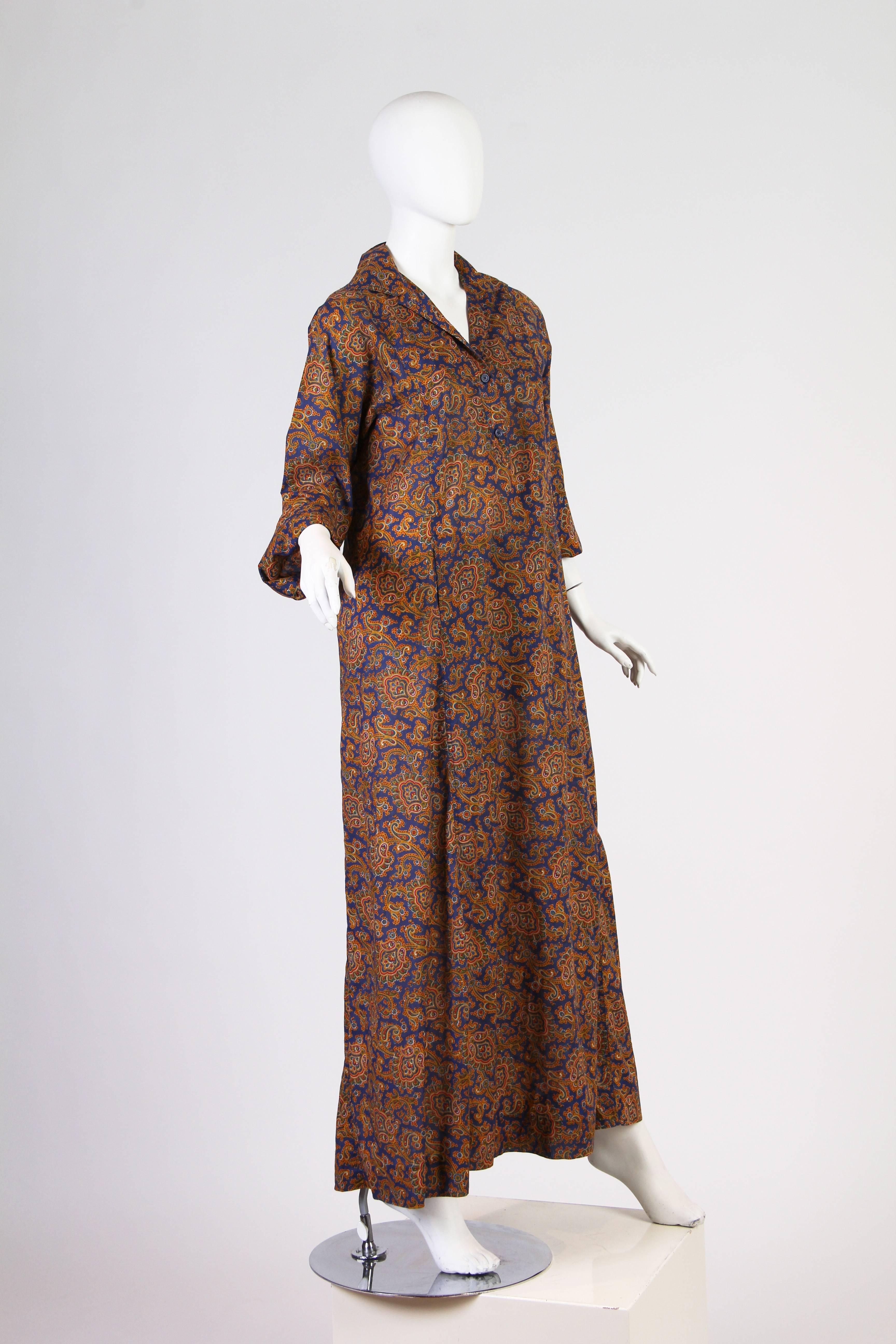 Brown Early Yves Saint Laurent Cotton Kaftan Dress