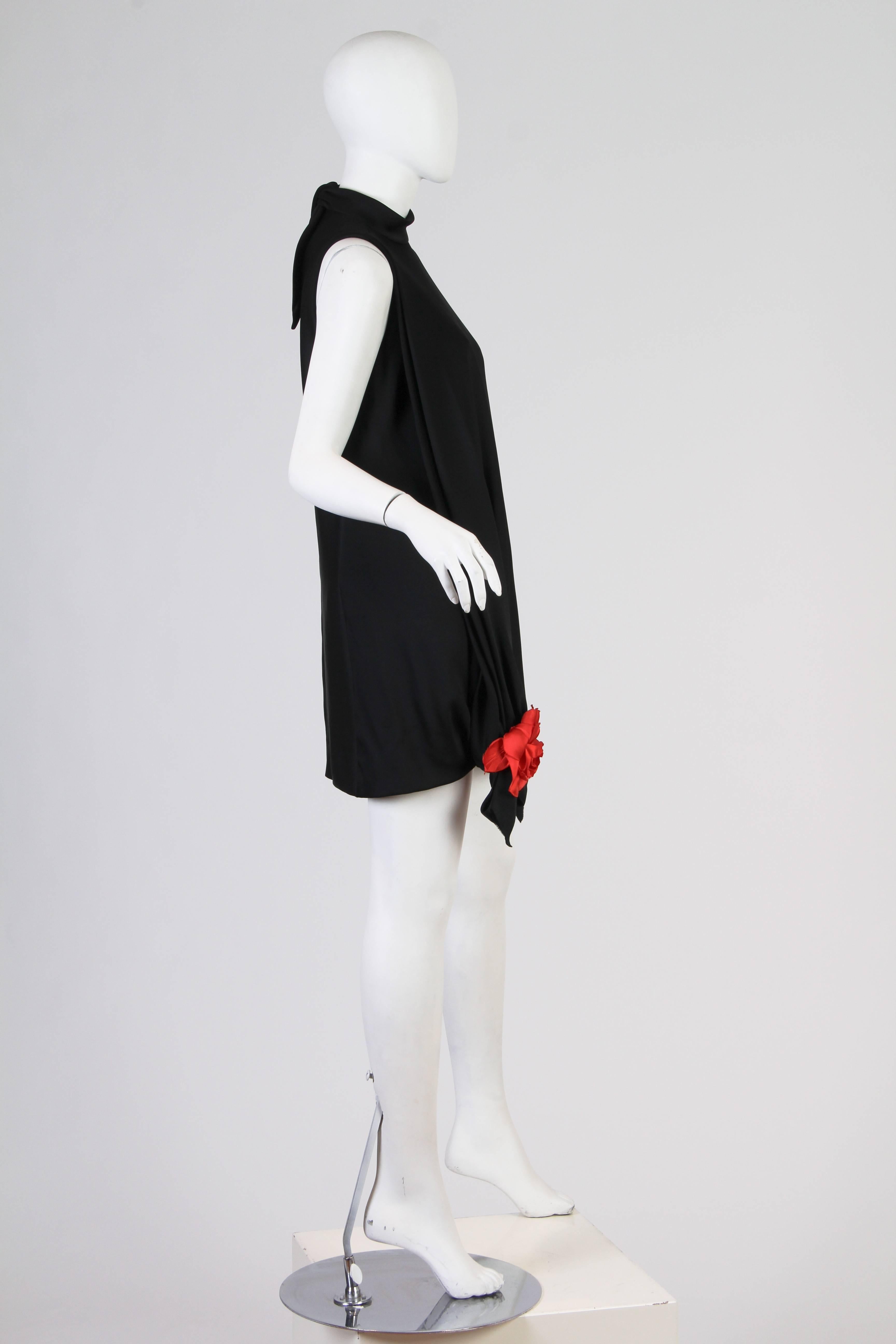 Black 1960s Asymmetrically Draped Mod Couture Dress from Pierre Cardin