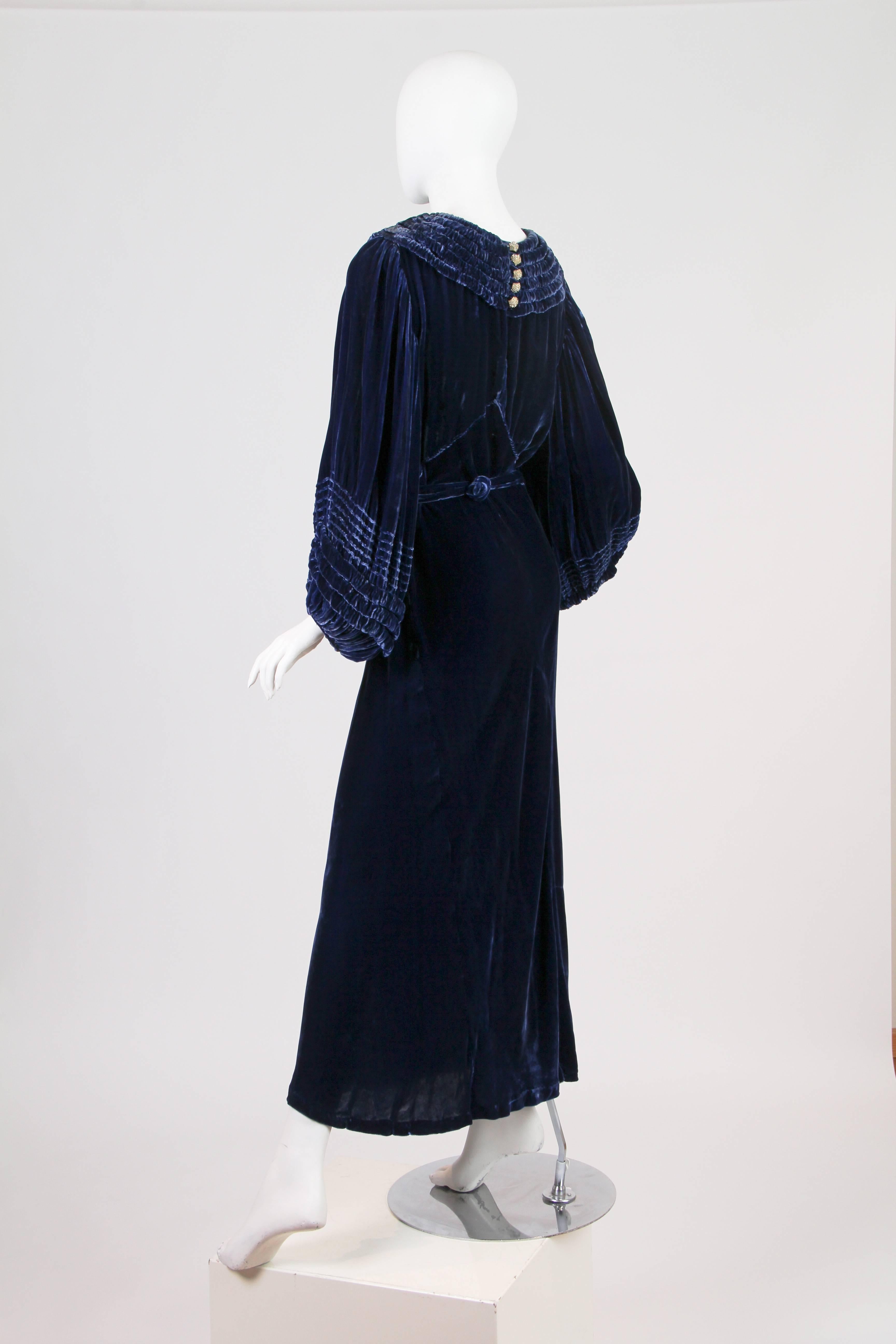 1930s Bias Cut Silk Velvet Gown 1