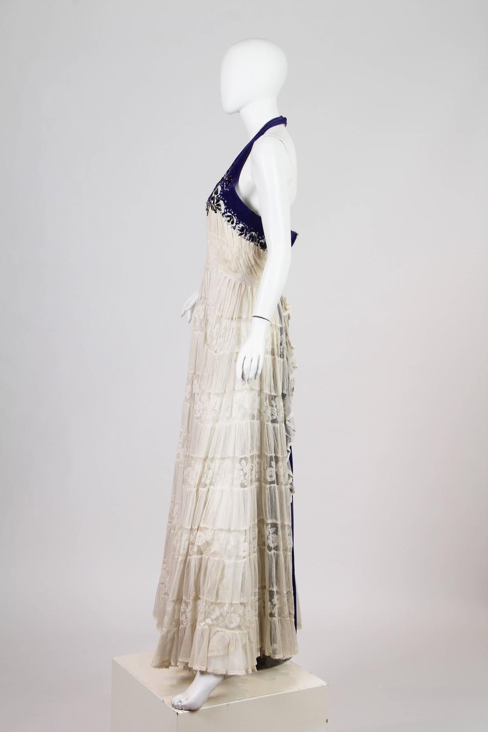1930s Full White Lace Gown with Beading For Sale at 1stdibs