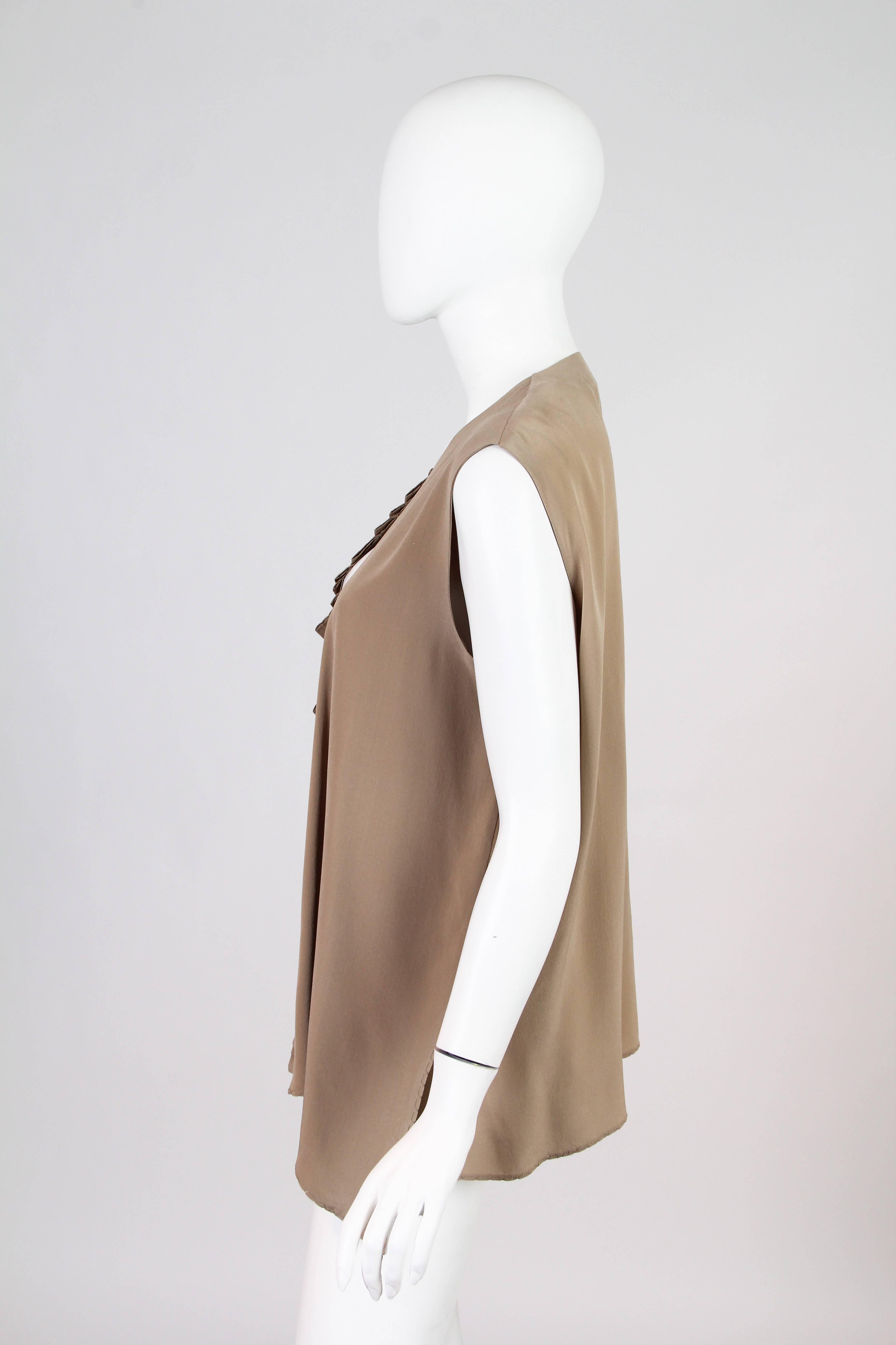 1990S GIANFRANCO FERRE Camel Silk Crepe De Chine Asymmetrically Pleated  Top In Excellent Condition In New York, NY