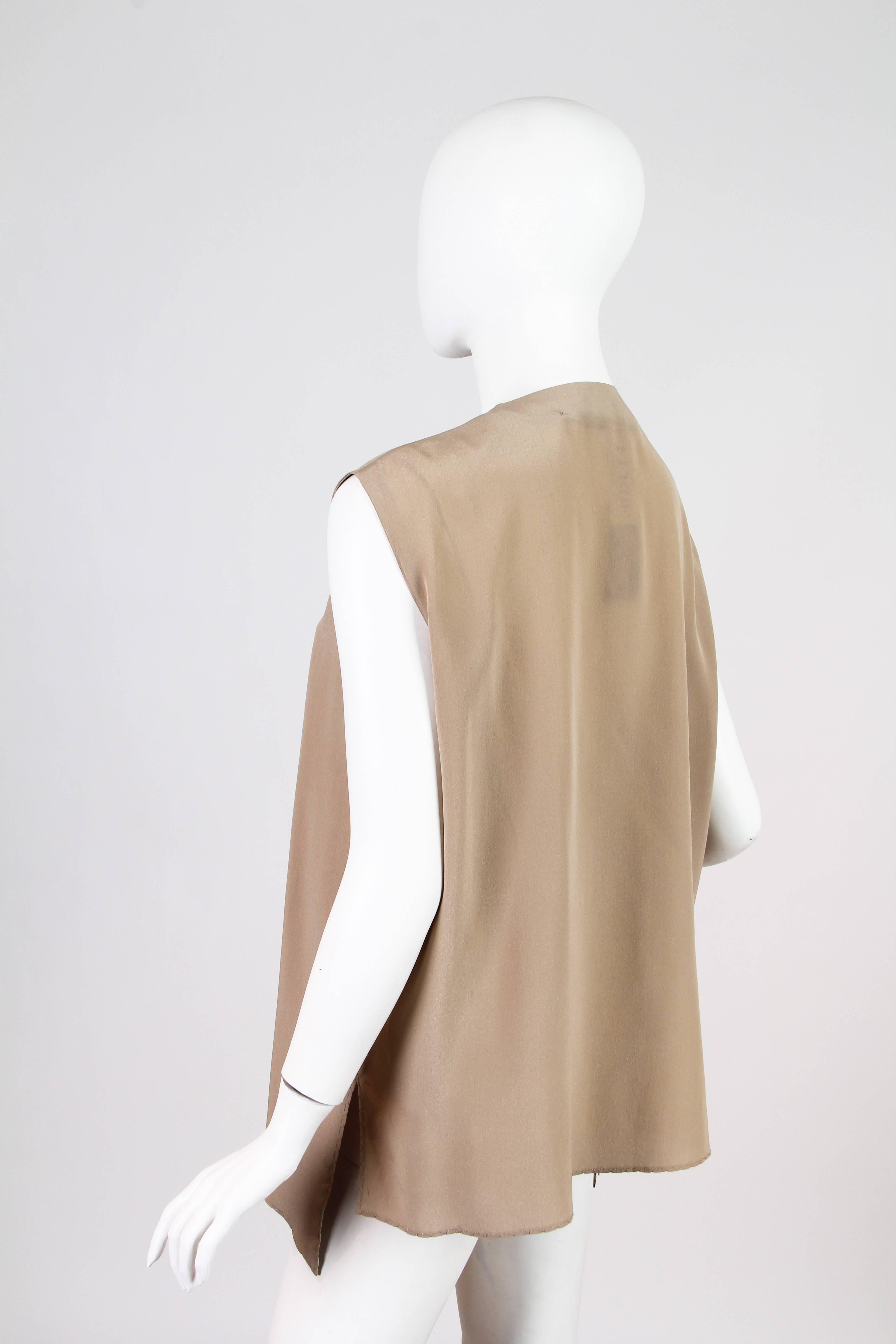 1990S GIANFRANCO FERRE Camel Silk Crepe De Chine Asymmetrically Pleated  Top 1