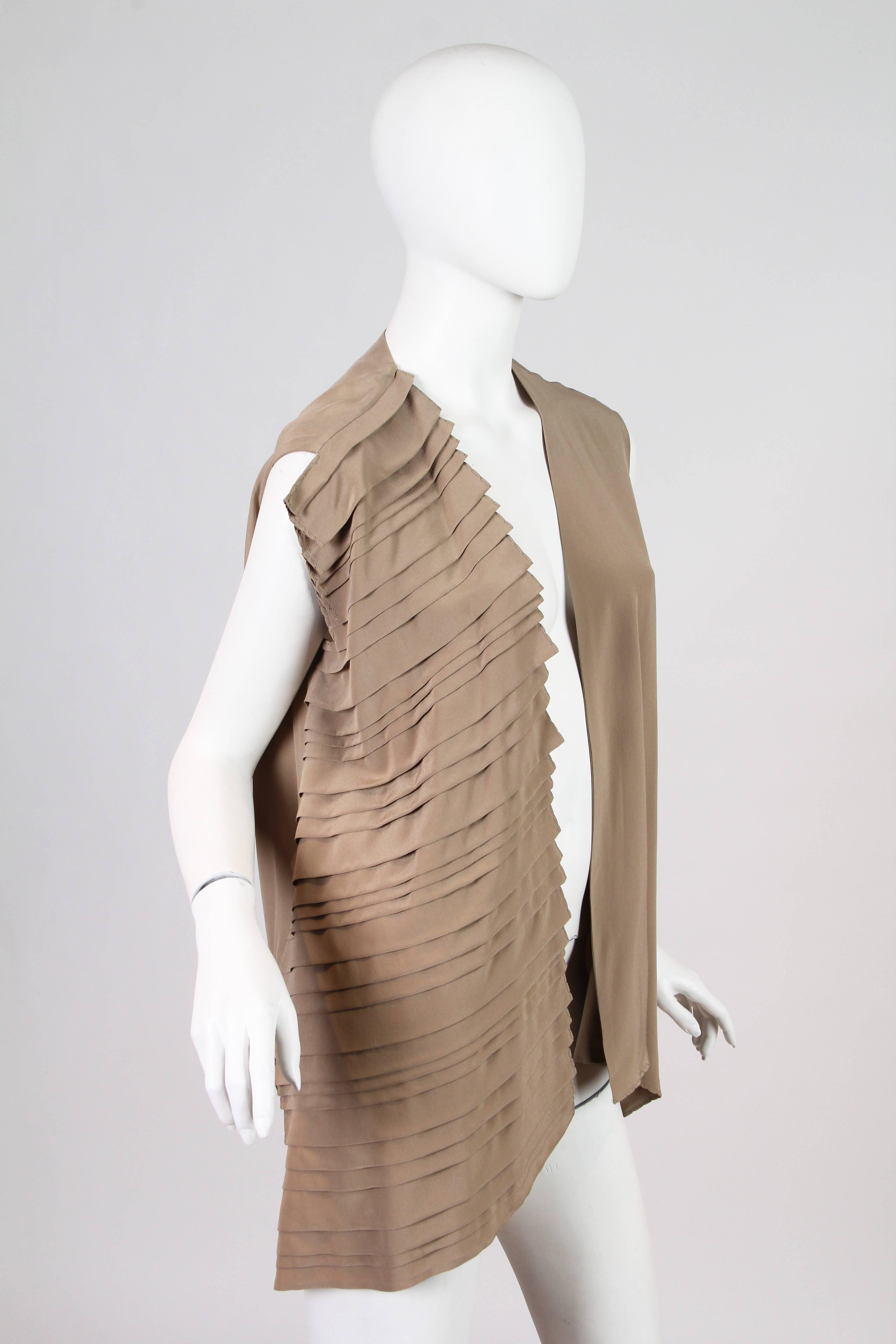 Beige 1990S GIANFRANCO FERRE Camel Silk Crepe De Chine Asymmetrically Pleated  Top