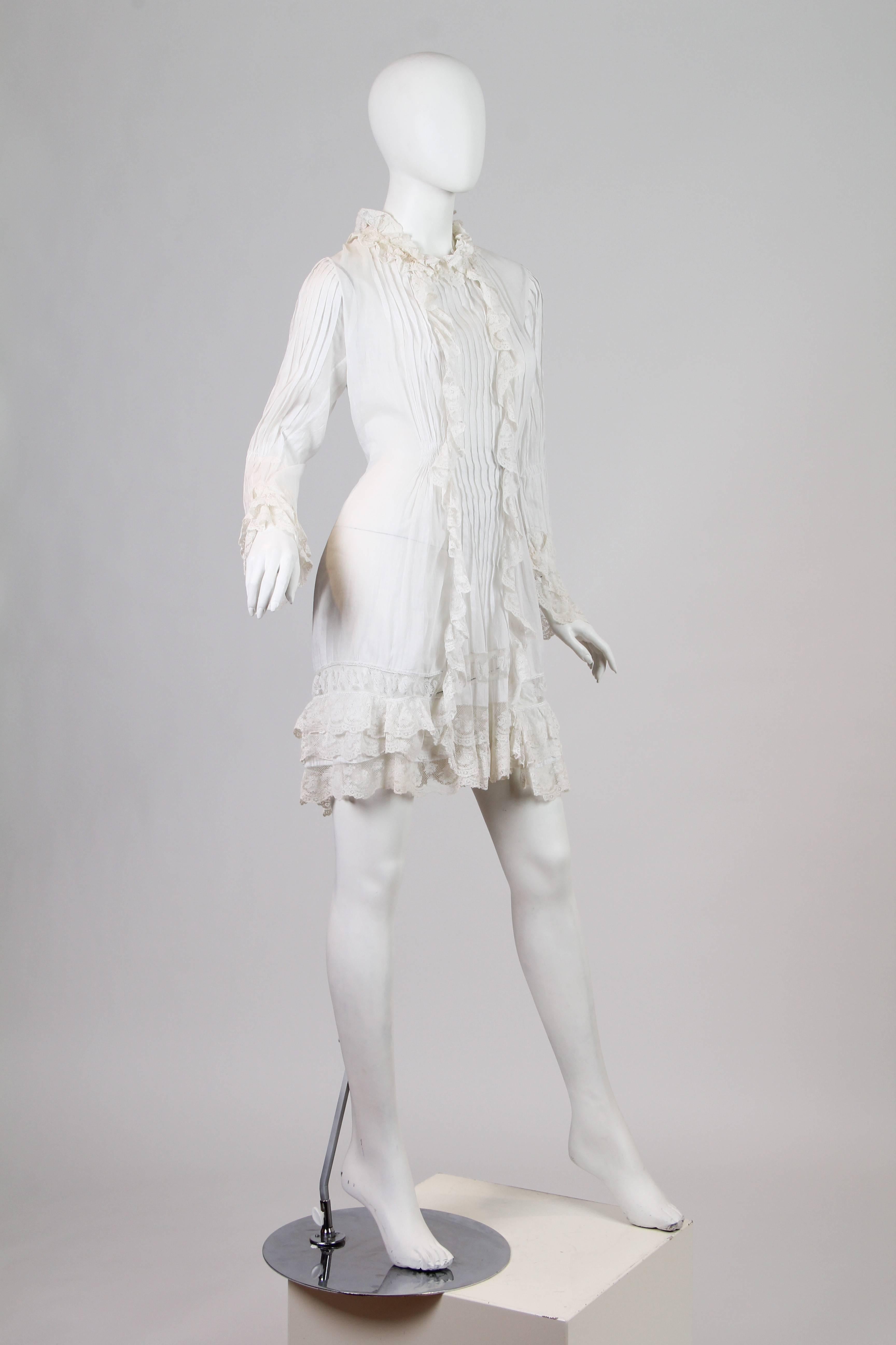 1870-80 Hand Pintucked Cotton and Lace Jacket 1