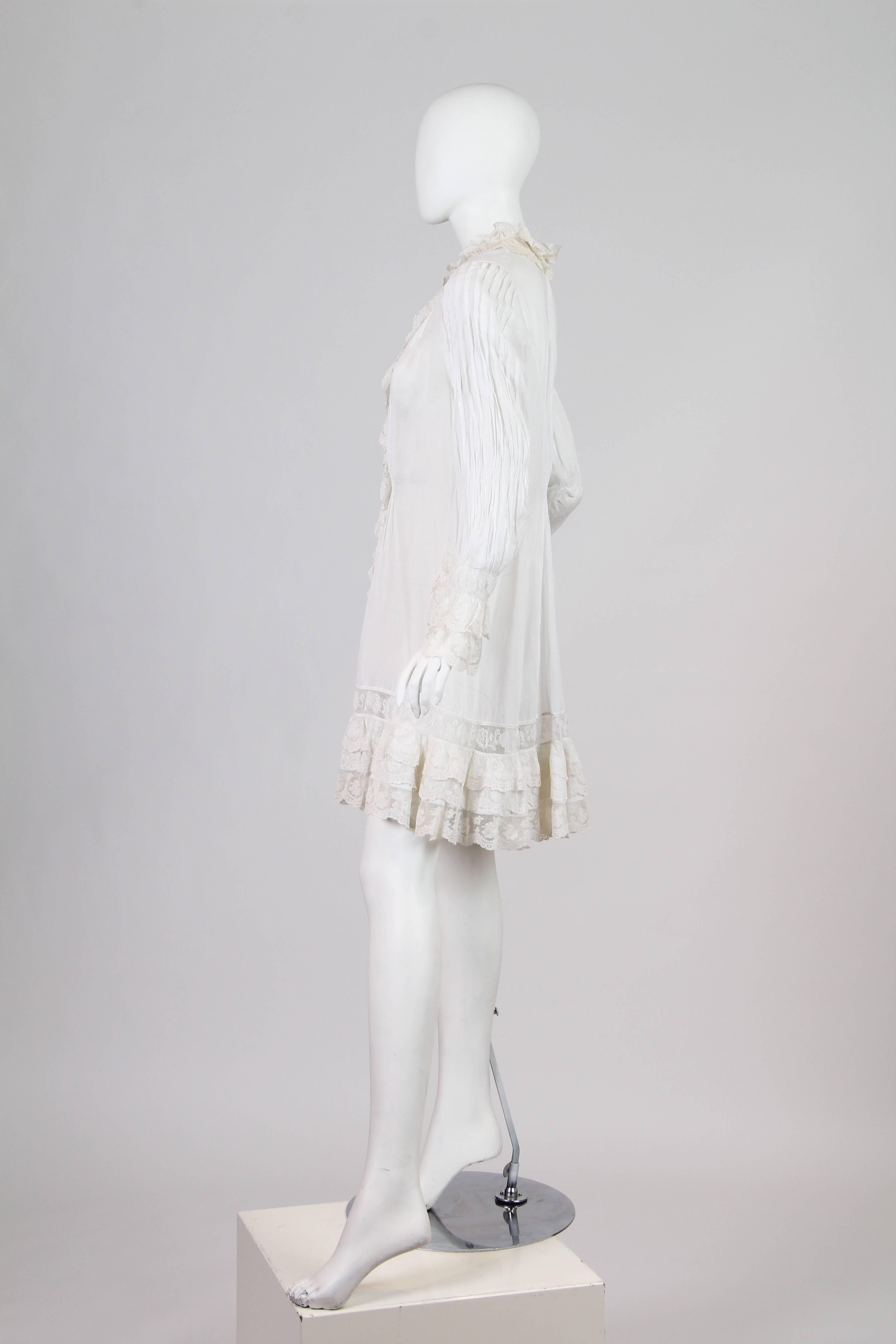 Women's 1870-80 Hand Pintucked Cotton and Lace Jacket